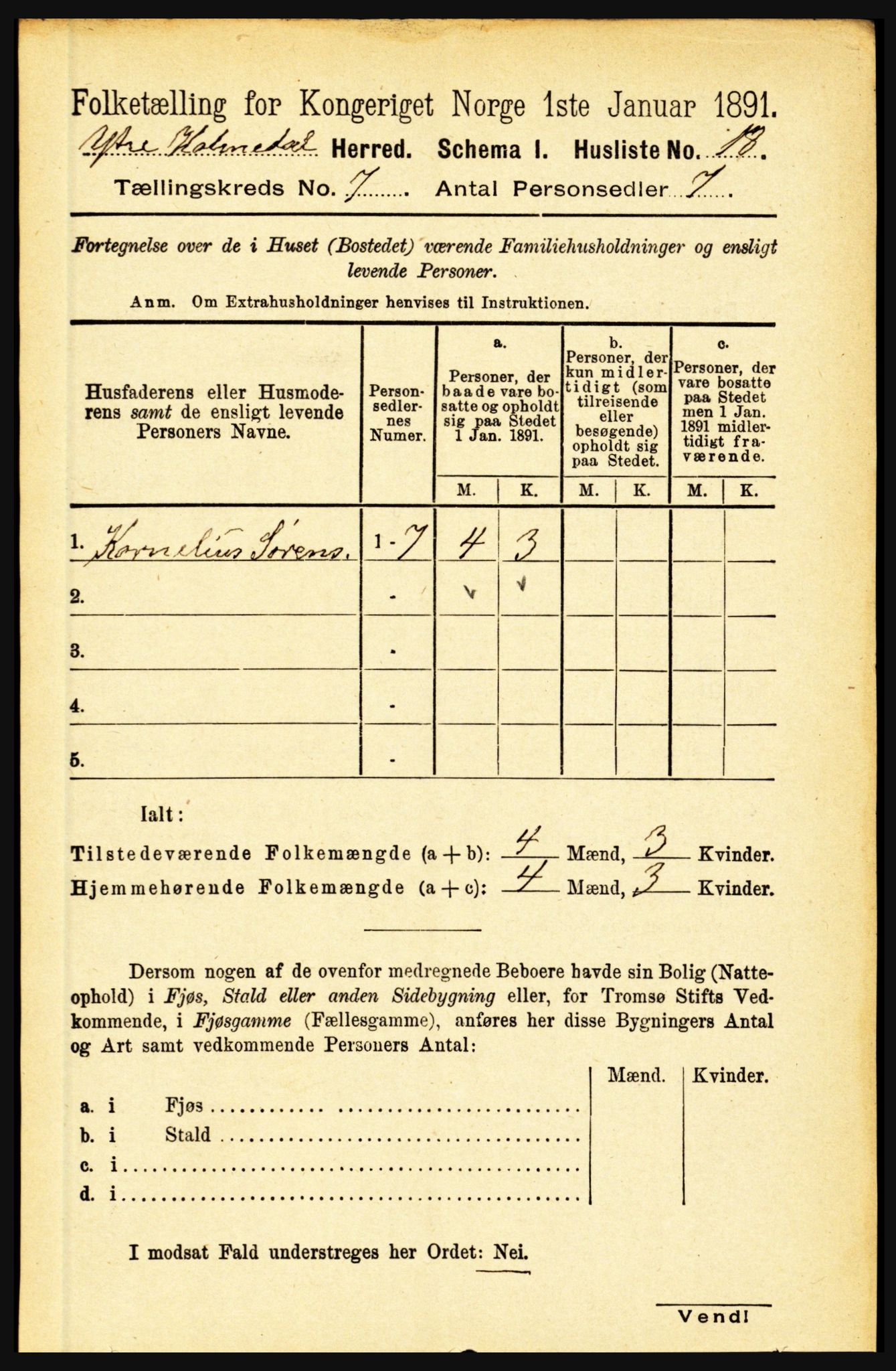 RA, 1891 census for 1429 Ytre Holmedal, 1891, p. 1585