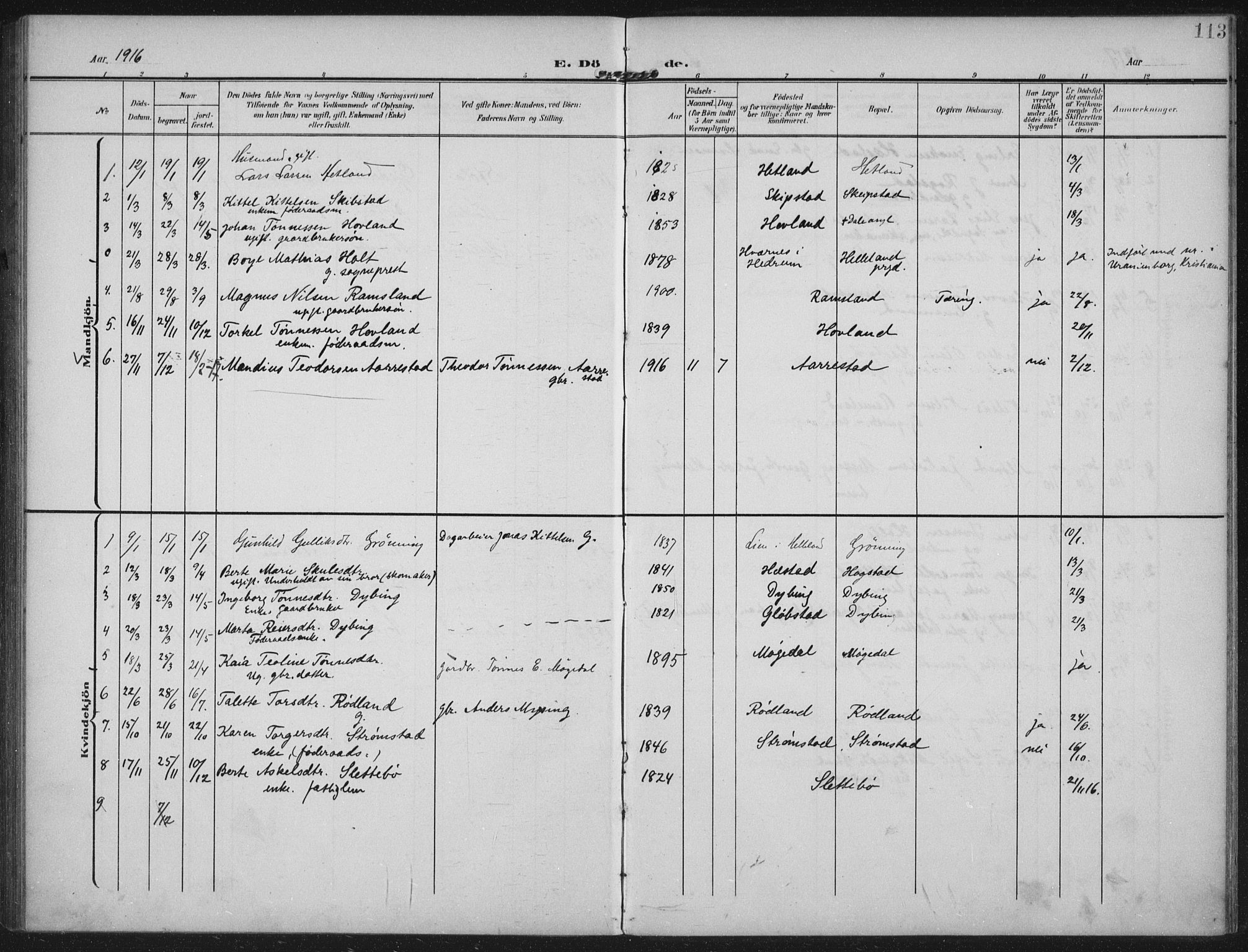 Helleland sokneprestkontor, SAST/A-101810: Parish register (official) no. A 12, 1906-1923, p. 113