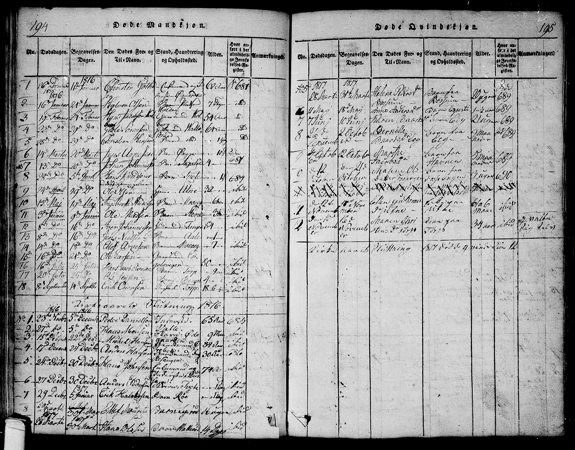 Onsøy prestekontor Kirkebøker, SAO/A-10914/F/Fa/L0002: Parish register (official) no. I 2, 1814-1840, p. 194-195