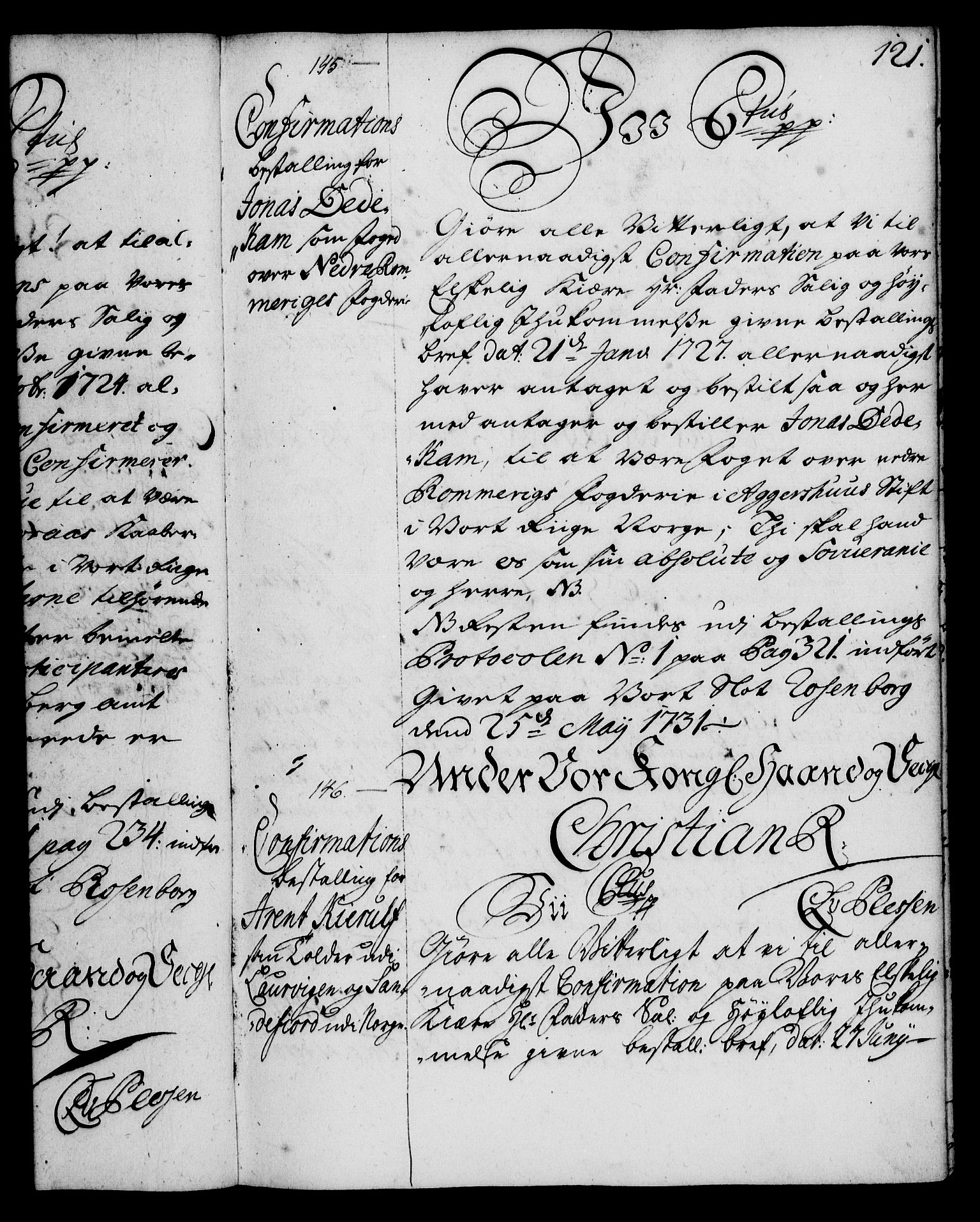 Rentekammeret, Kammerkanselliet, RA/EA-3111/G/Gg/Ggg/L0001: Norsk konfirmasjonsbestallingsprotokoll med register (merket RK 53.31), 1731-1737, p. 121