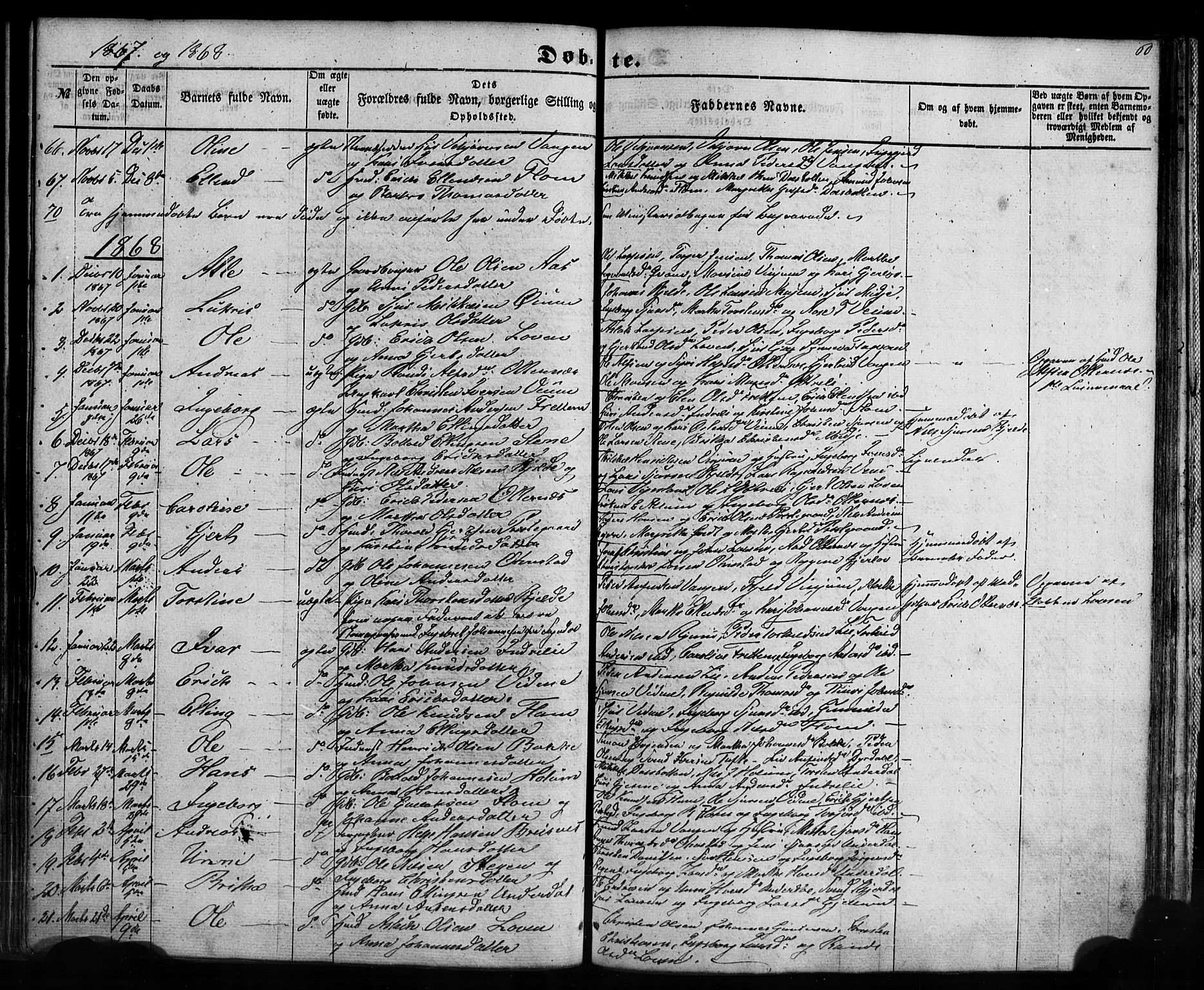 Aurland sokneprestembete, SAB/A-99937/H/Ha/Haa/L0008: Parish register (official) no. A 8, 1853-1879, p. 60