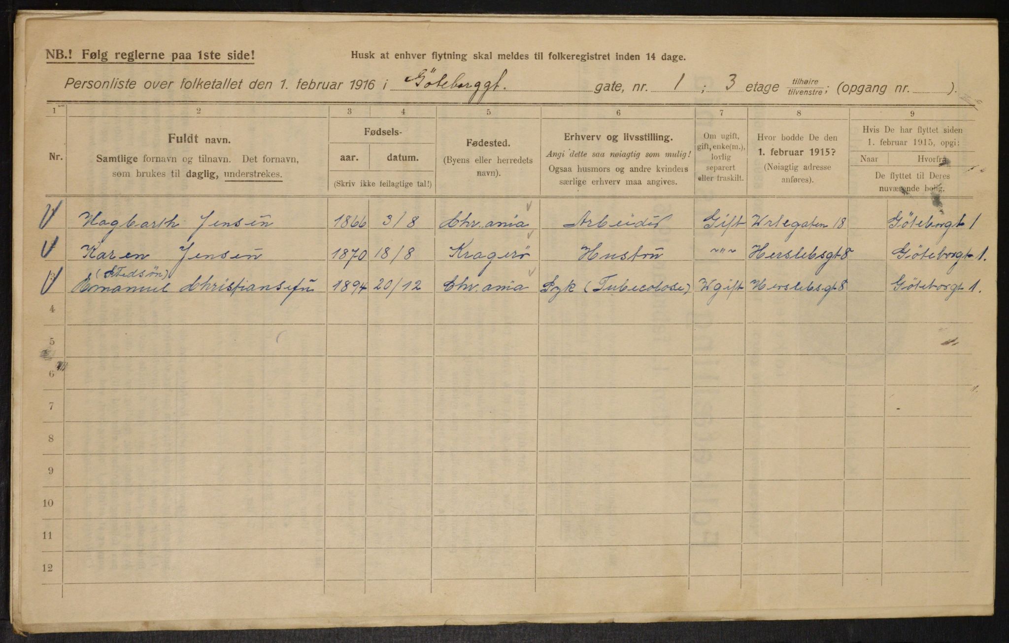 OBA, Municipal Census 1916 for Kristiania, 1916, p. 33255