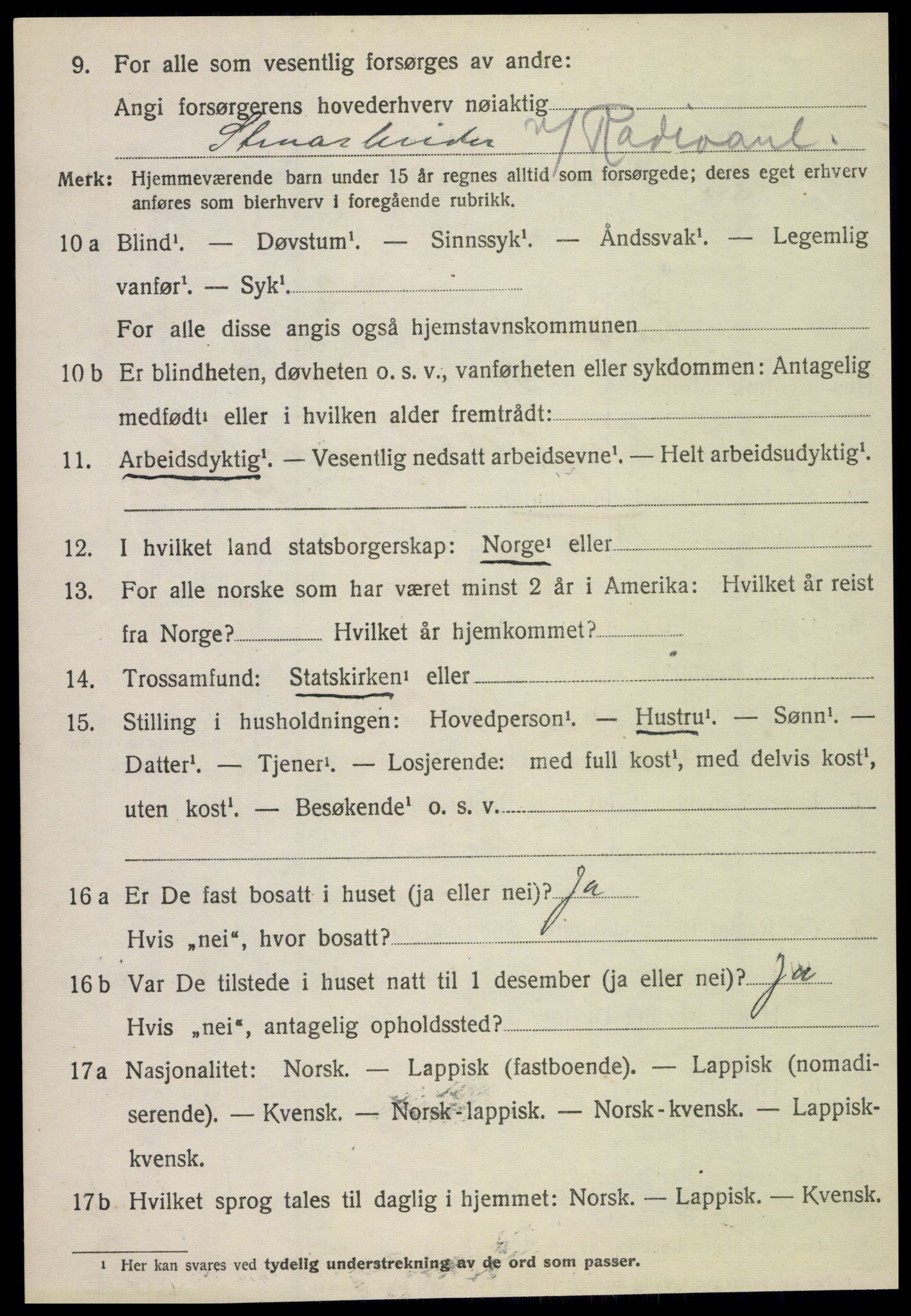 SAT, 1920 census for Fauske, 1920, p. 14159