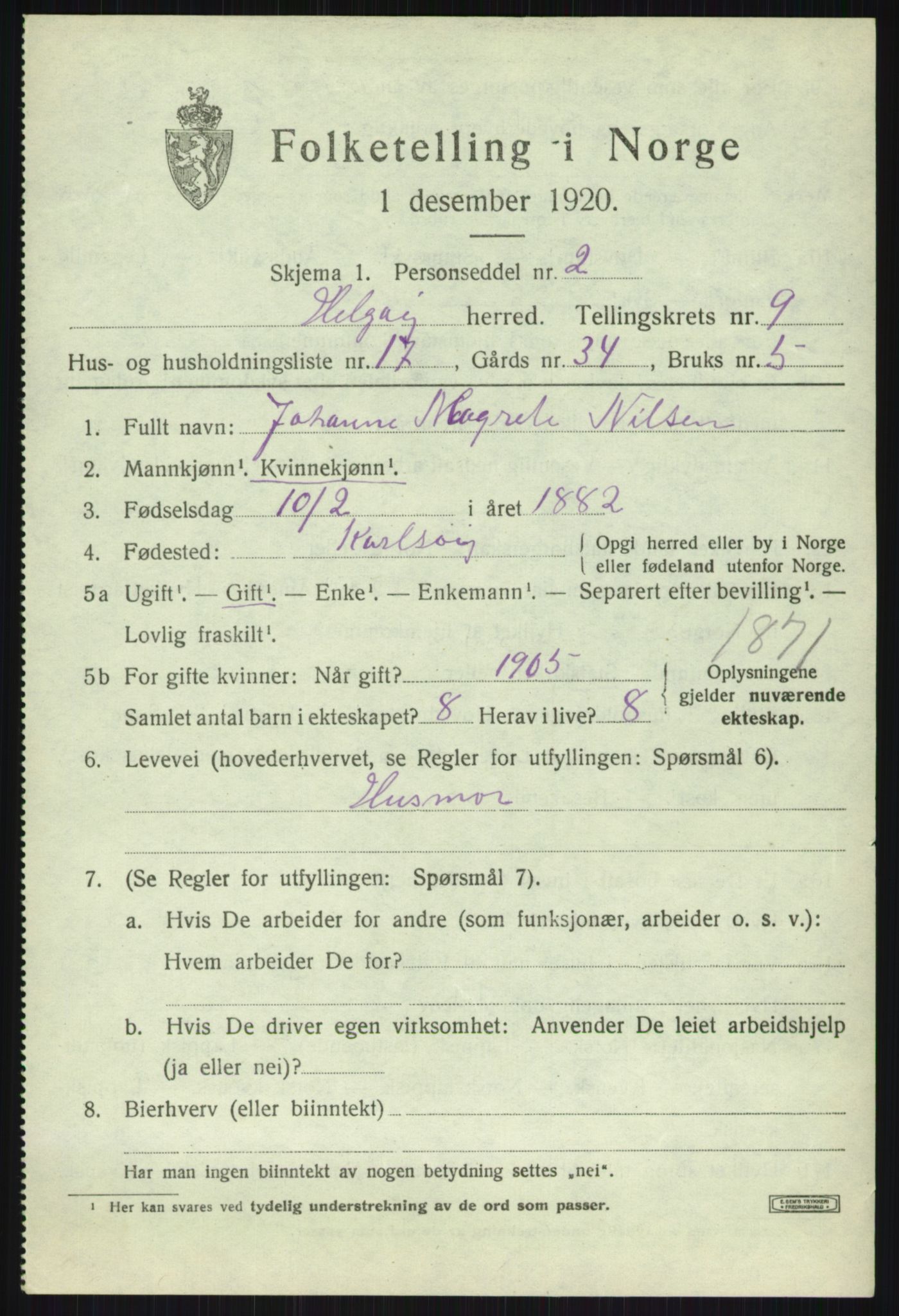 SATØ, 1920 census for Helgøy, 1920, p. 3503