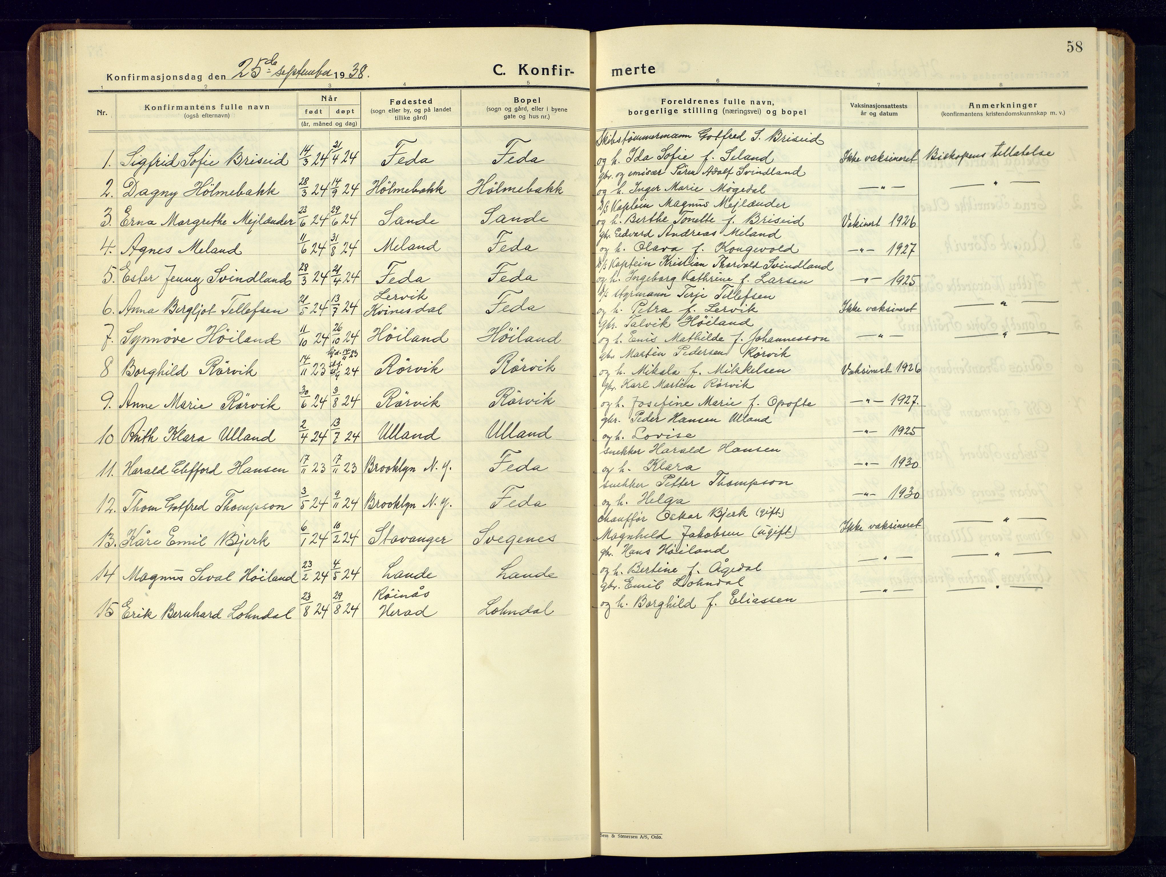 Kvinesdal sokneprestkontor, AV/SAK-1111-0026/F/Fb/Fba/L0006: Parish register (copy) no. B 6, 1935-1956, p. 58