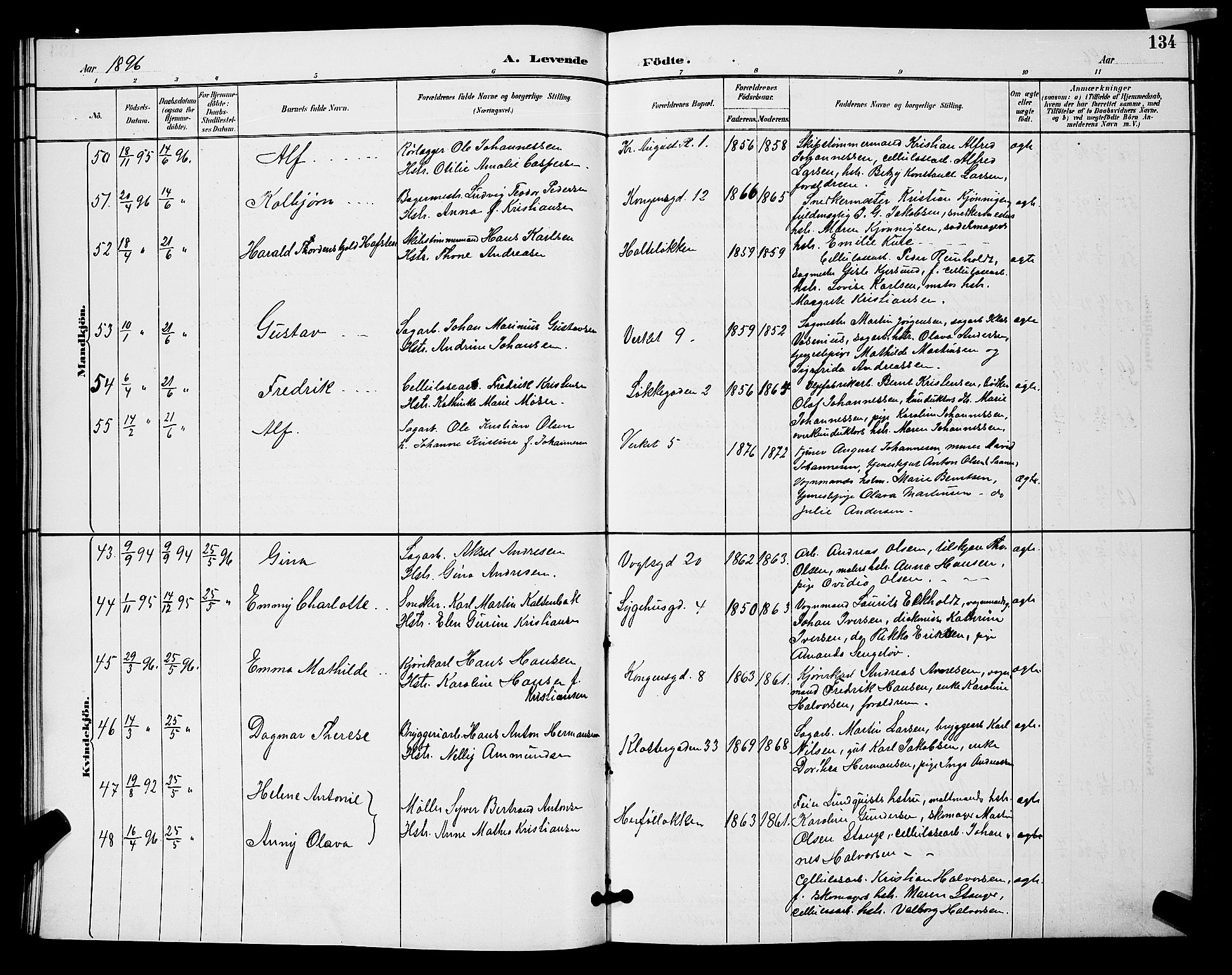 Moss prestekontor Kirkebøker, AV/SAO-A-2003/G/Ga/L0006: Parish register (copy) no. I 6, 1889-1900, p. 134