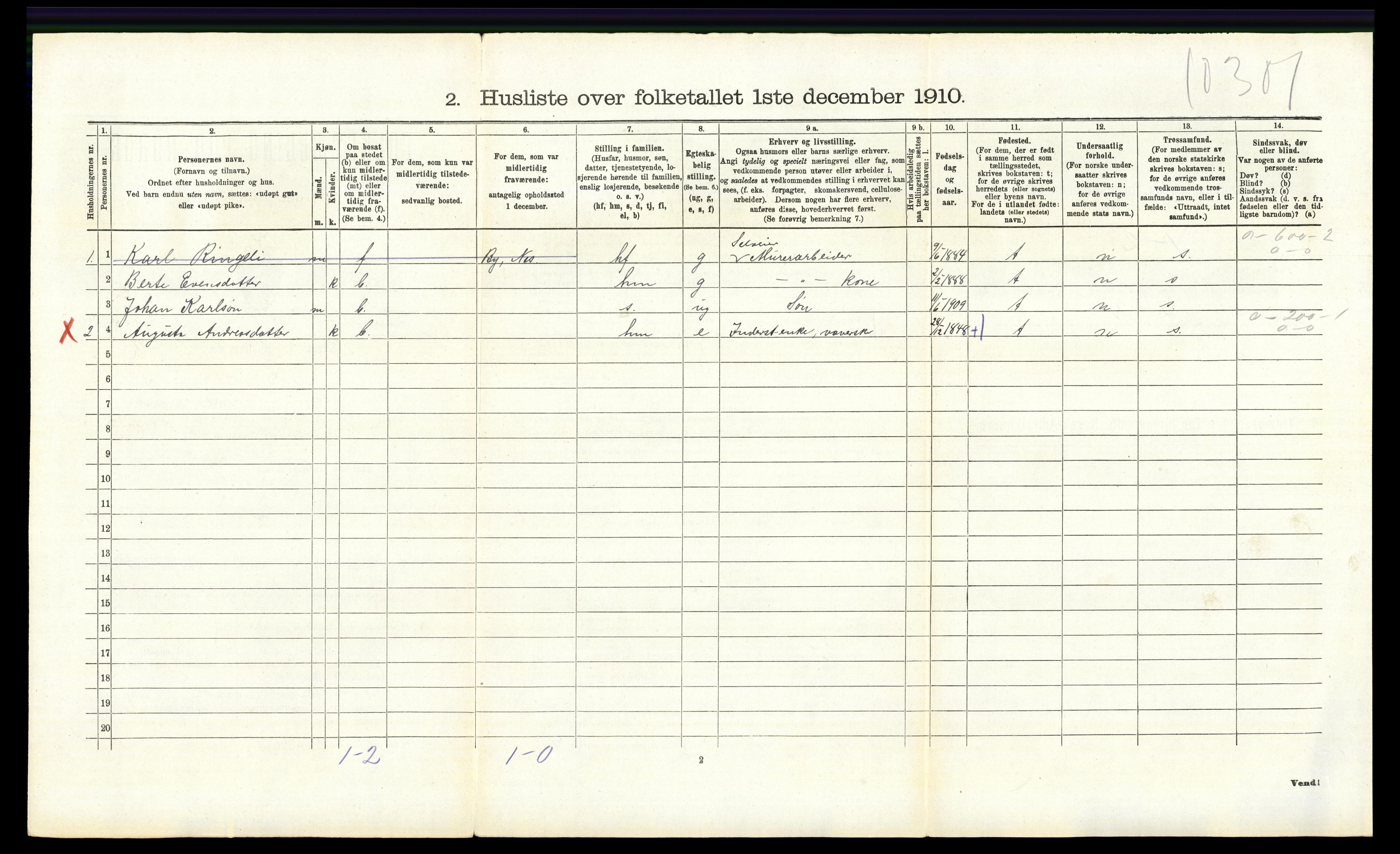 RA, 1910 census for Nes, 1910, p. 1082