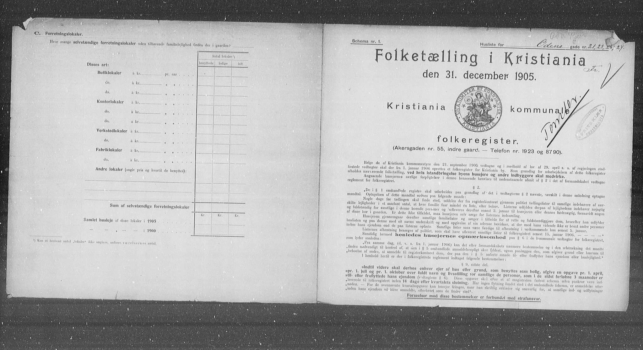 OBA, Municipal Census 1905 for Kristiania, 1905, p. 39476