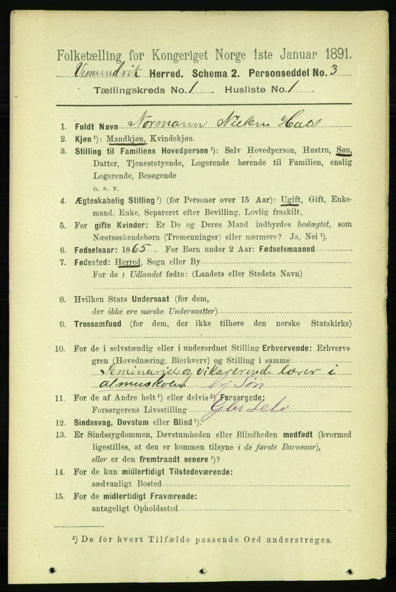 RA, 1891 census for 1745 Vemundvik, 1891, p. 83