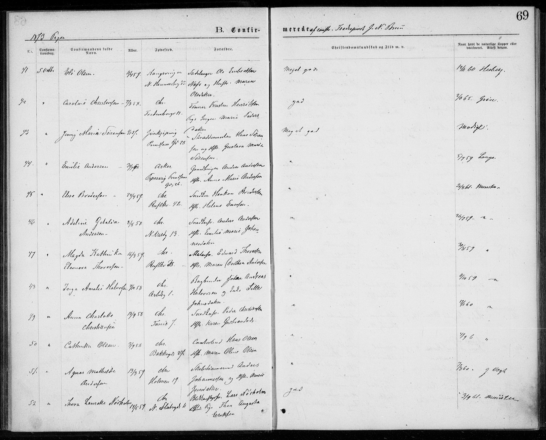 Trefoldighet prestekontor Kirkebøker, AV/SAO-A-10882/F/Fb/L0002: Parish register (official) no. II 2, 1871-1880, p. 69