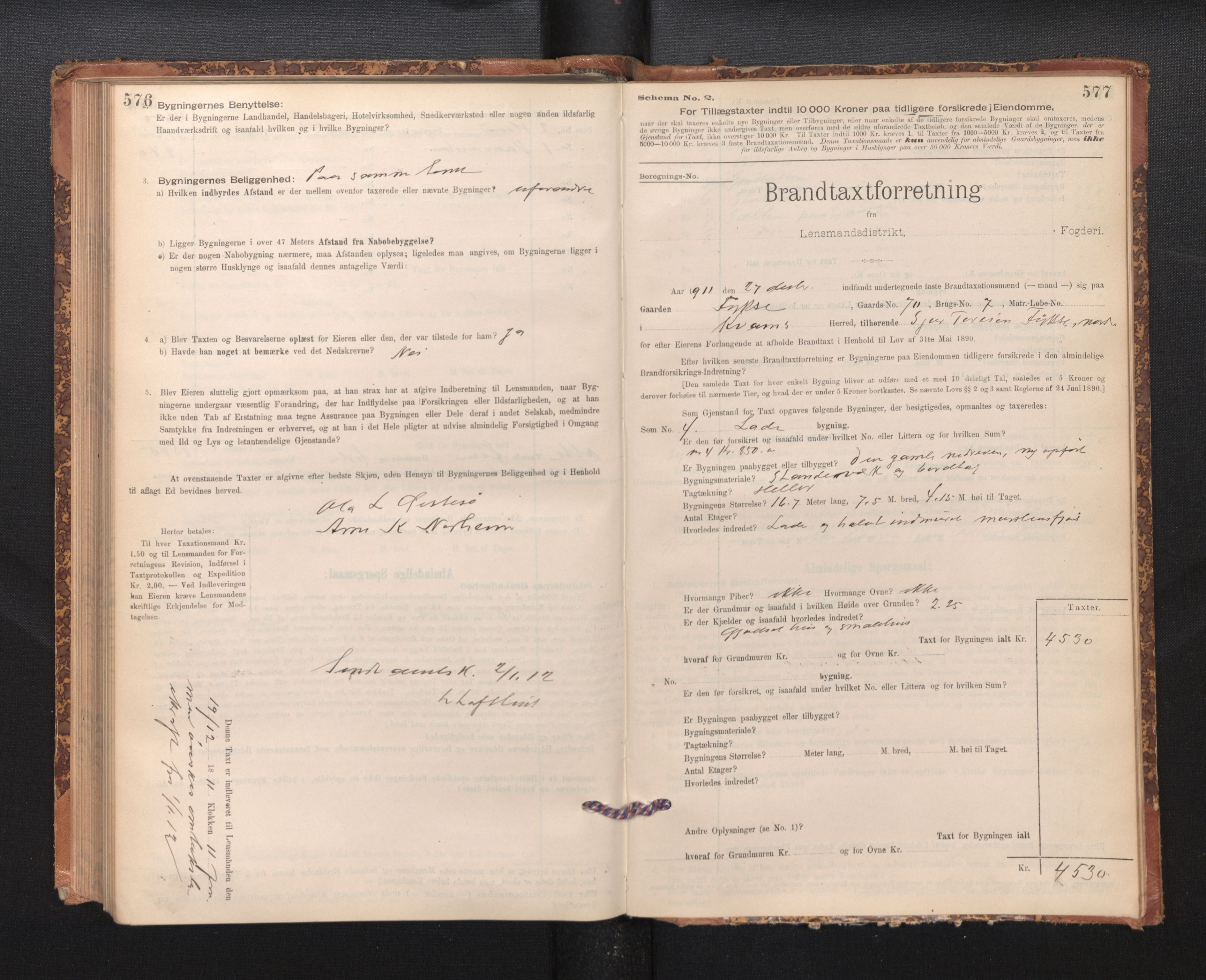 Lensmannen i Kvam, SAB/A-33201/0012/L0005: Branntakstprotokoll, skjematakst, 1894-1913, p. 576-577