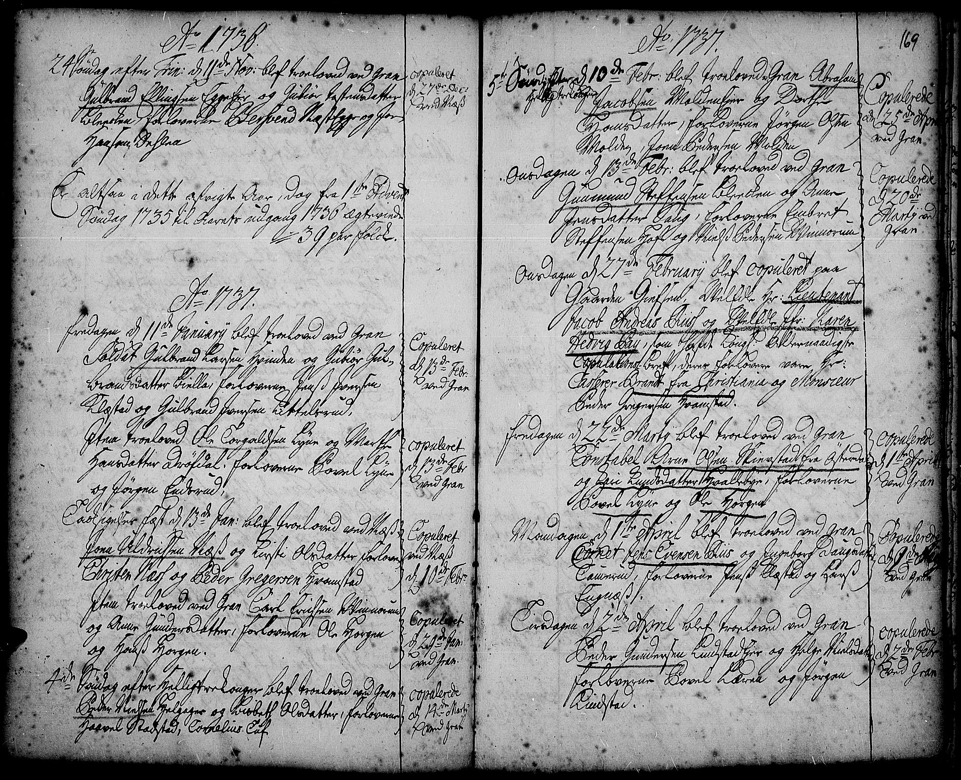 Gran prestekontor, SAH/PREST-112/H/Ha/Haa/L0002: Parish register (official) no. 2, 1732-1744, p. 169
