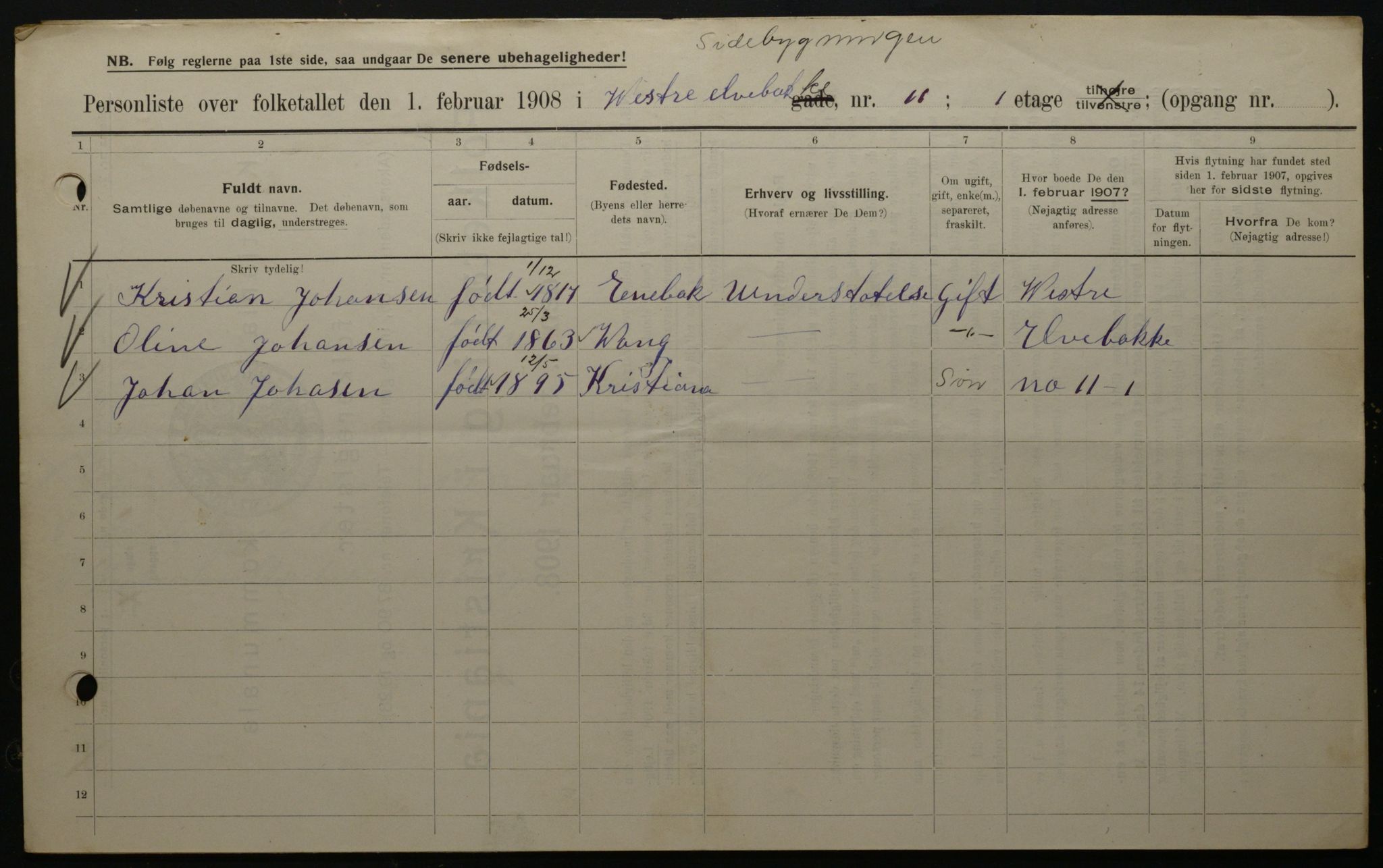 OBA, Municipal Census 1908 for Kristiania, 1908, p. 109984