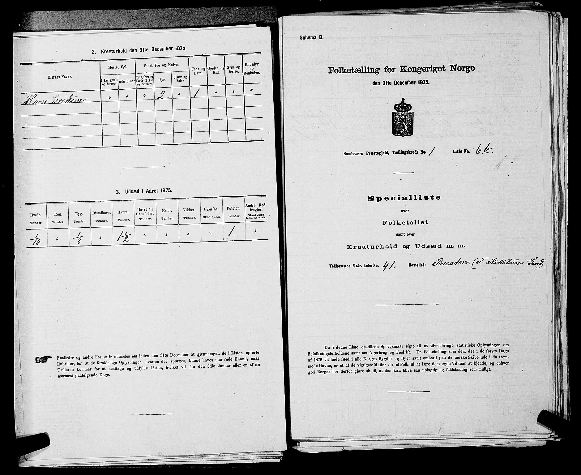 SAKO, 1875 census for 0629P Sandsvær, 1875, p. 312