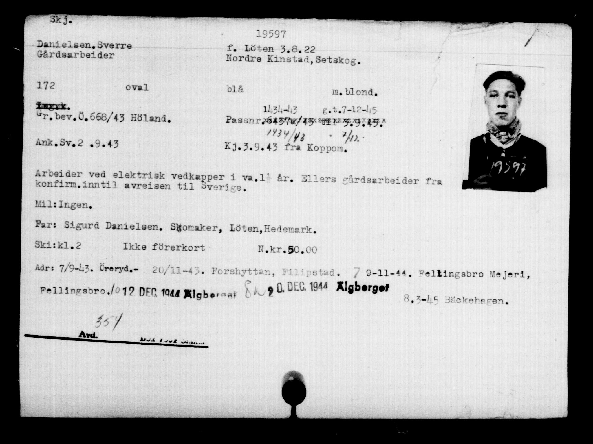 Den Kgl. Norske Legasjons Flyktningskontor, RA/S-6753/V/Va/L0009: Kjesäterkartoteket.  Flyktningenr. 18502-22048, 1940-1945, p. 1249