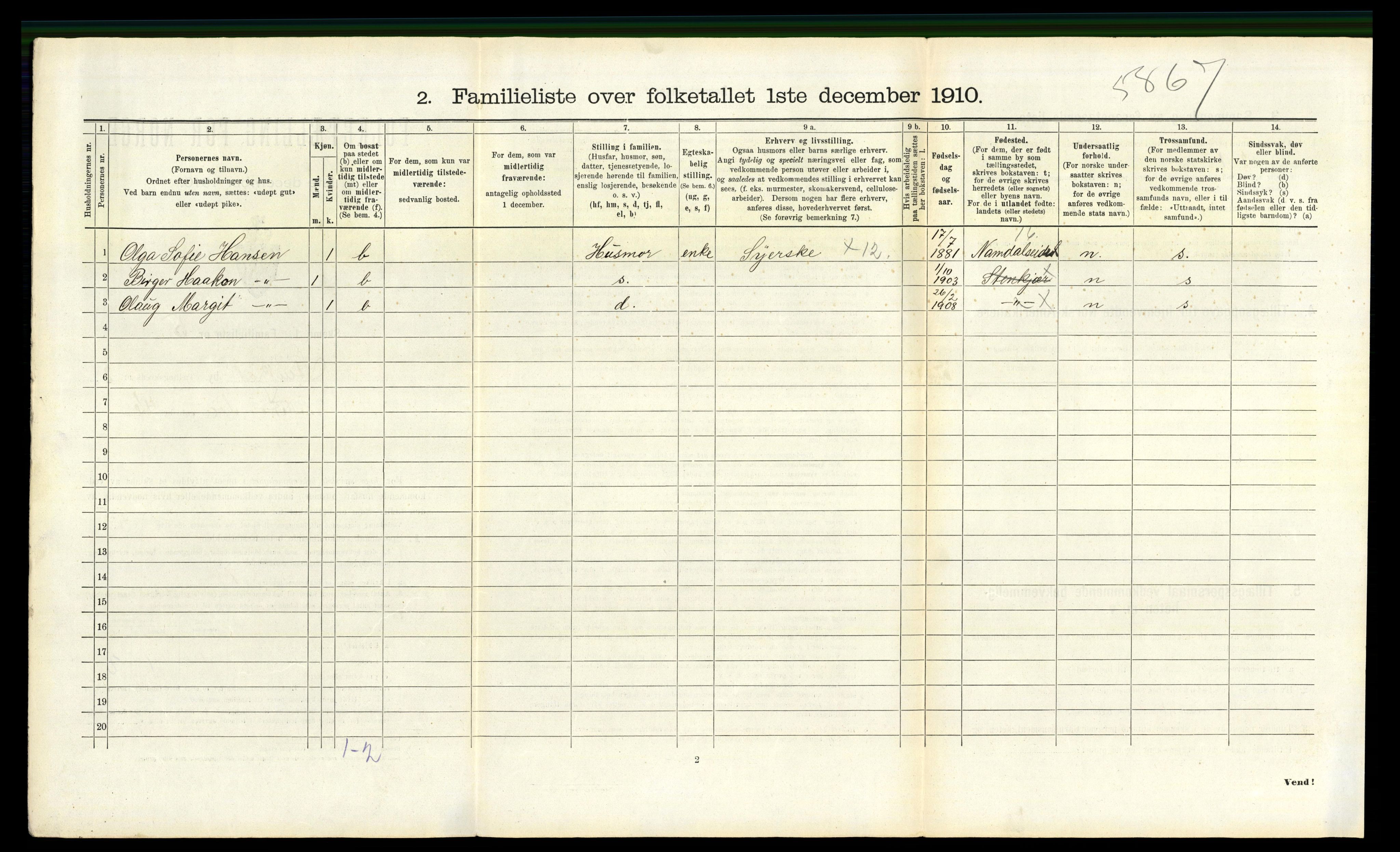 RA, 1910 census for Steinkjer, 1910, p. 705