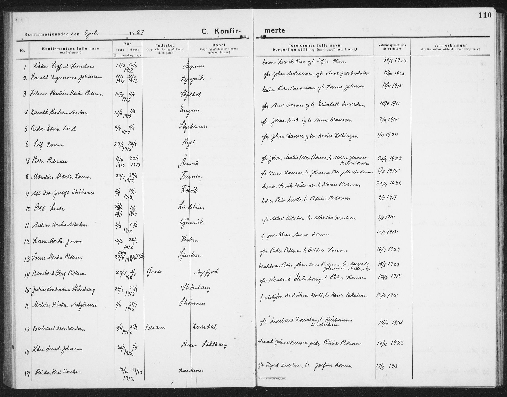 Ministerialprotokoller, klokkerbøker og fødselsregistre - Nordland, AV/SAT-A-1459/854/L0788: Parish register (copy) no. 854C04, 1926-1940, p. 110