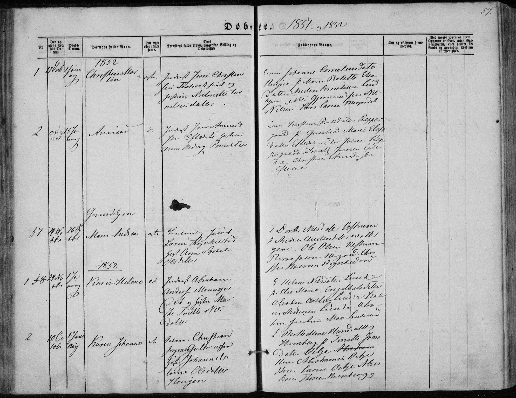 Hedrum kirkebøker, SAKO/A-344/F/Fa/L0006: Parish register (official) no. I 6, 1849-1857, p. 57