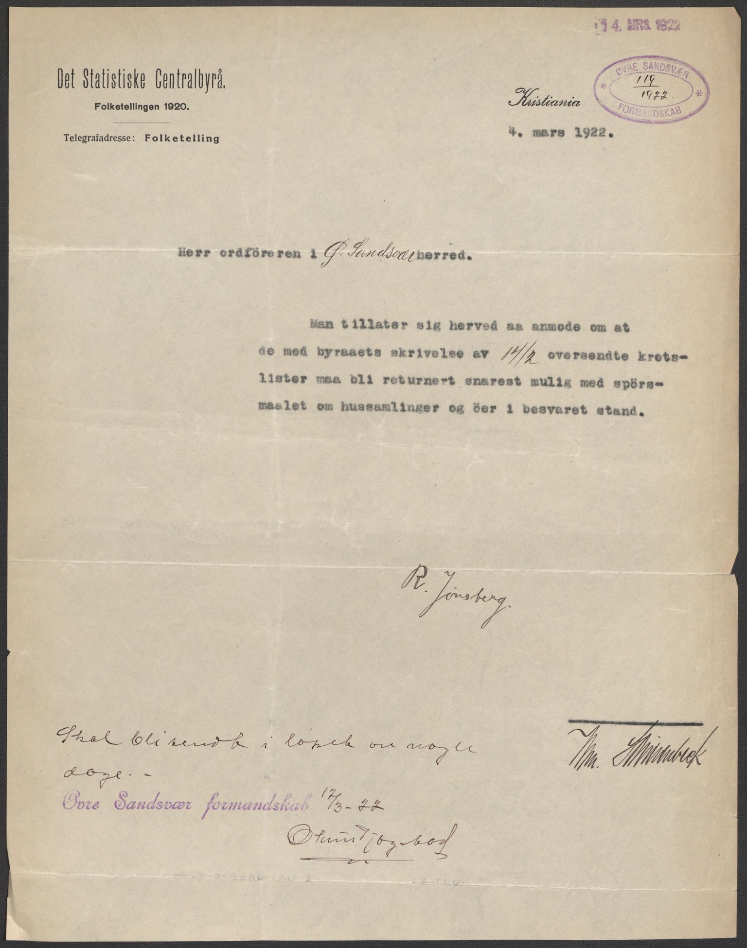 SAKO, 1920 census for Øvre Sandsvær, 1920, p. 2