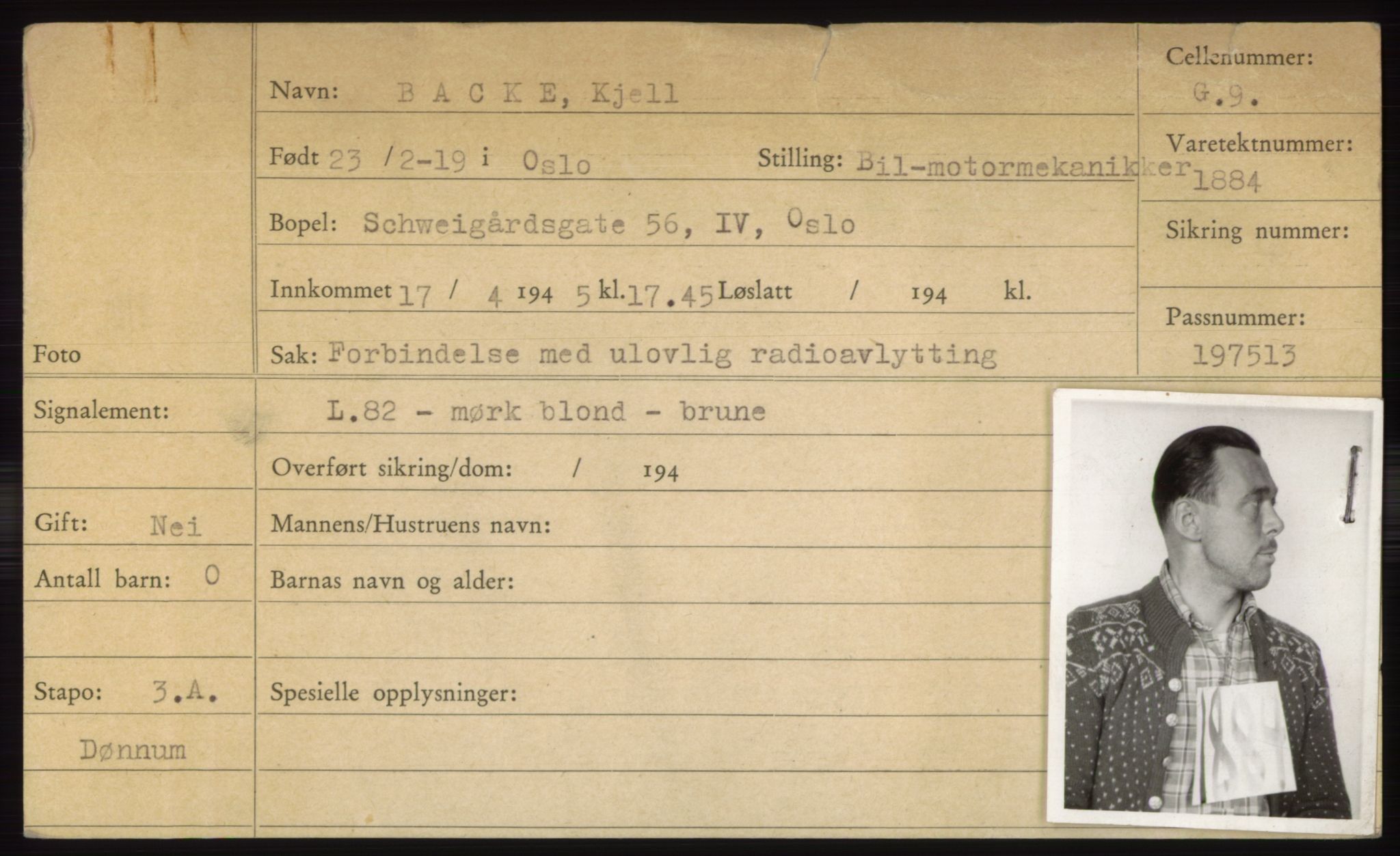 Statspolitiet - Hovedkontoret / Osloavdelingen, AV/RA-S-1329/C/Ck/Cke/L0002: Fangeregister; etternavn A - F, 1941-1945, p. 154