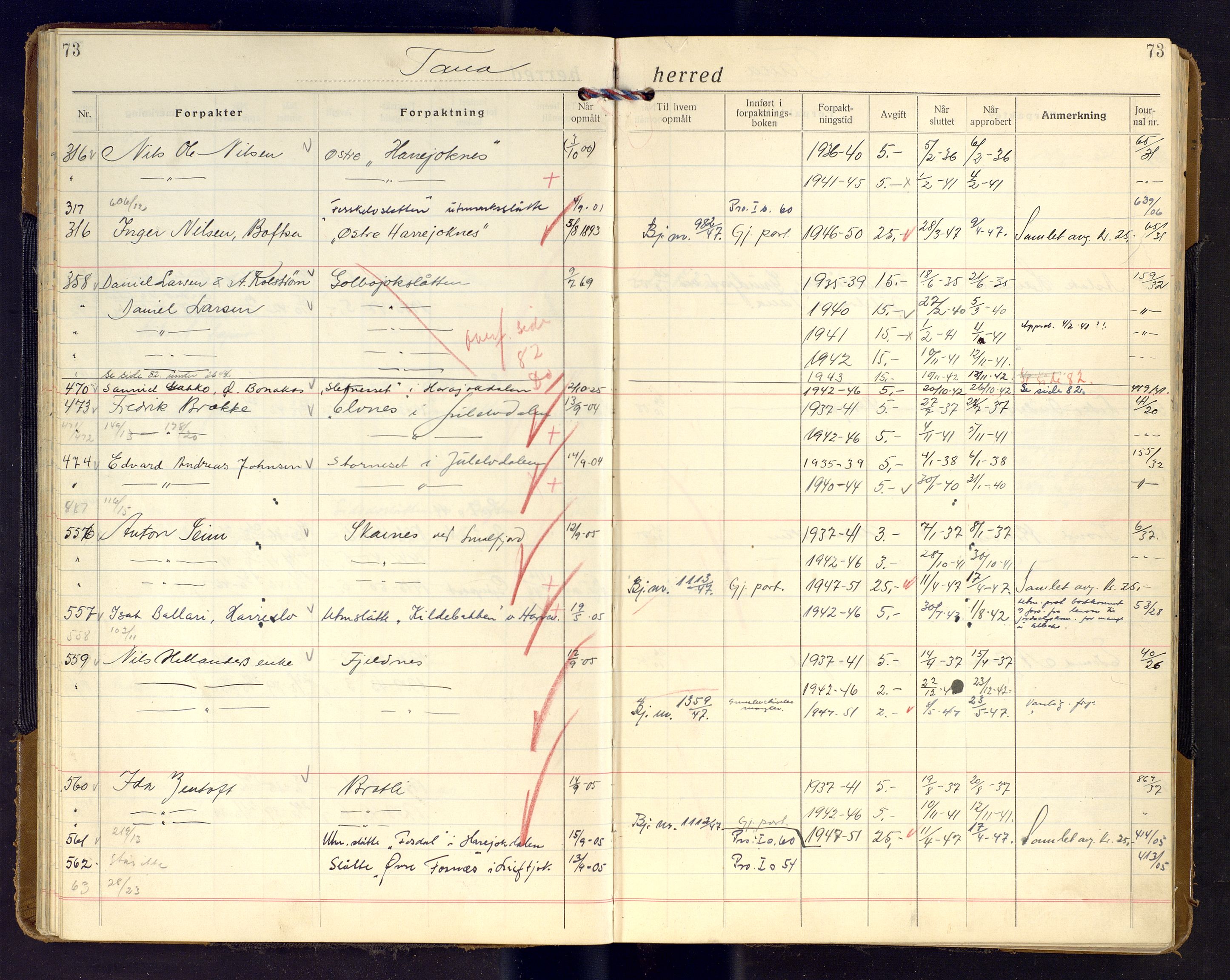 Finnmark jordsalgskommisjon/jordsalgskontor og Statskog SF Finnmark jordsalgskontor, AV/SATØ-S-1443/J/Ja/L0008: Forpaktningsbok for Finnmark III, 1914-1948, p. 73