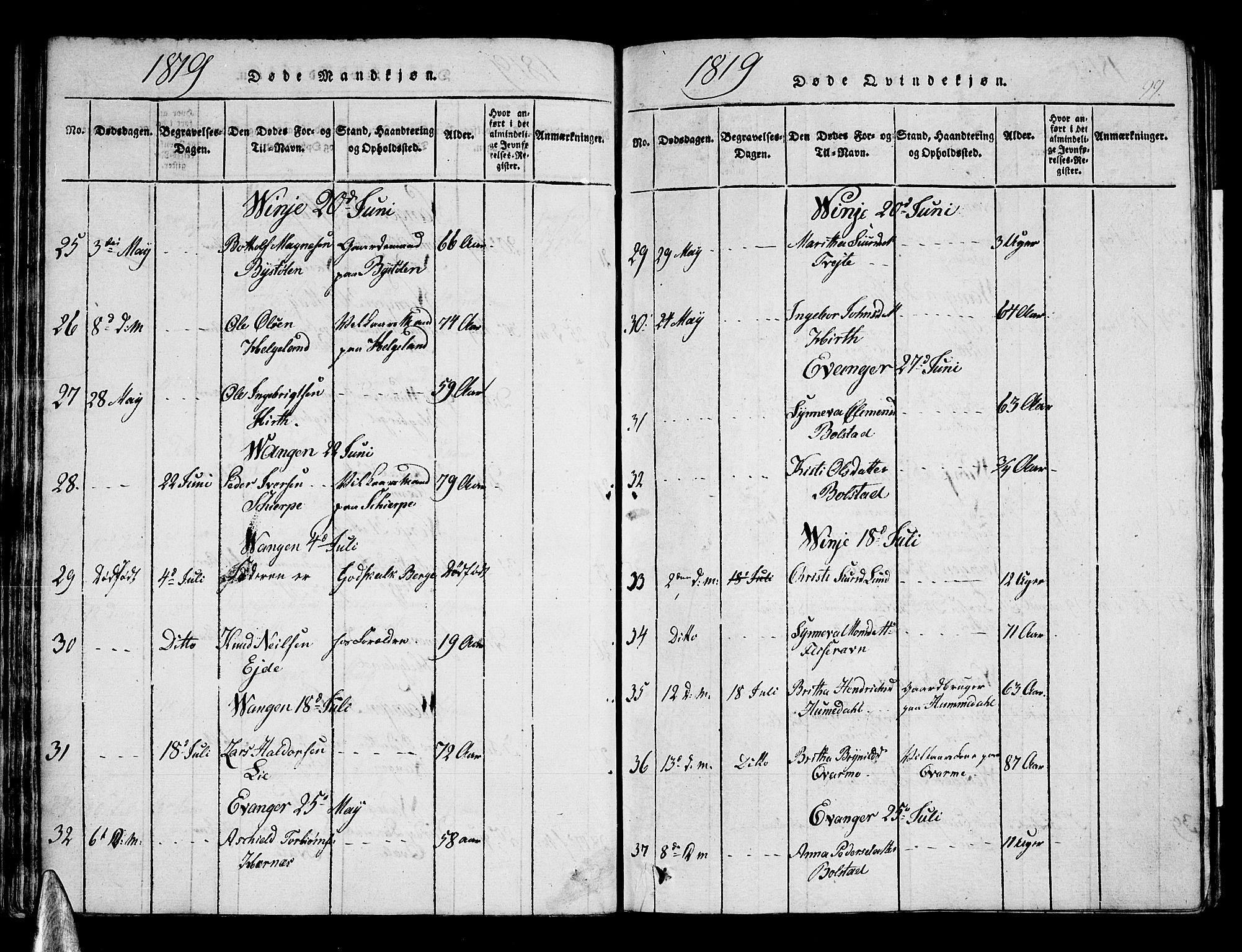 Voss sokneprestembete, AV/SAB-A-79001/H/Haa: Parish register (official) no. A 11, 1816-1827, p. 99