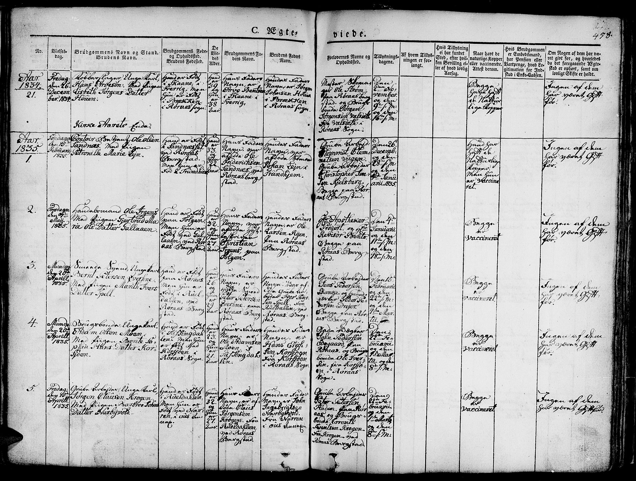 Ministerialprotokoller, klokkerbøker og fødselsregistre - Sør-Trøndelag, SAT/A-1456/681/L0939: Parish register (copy) no. 681C03, 1829-1855, p. 458