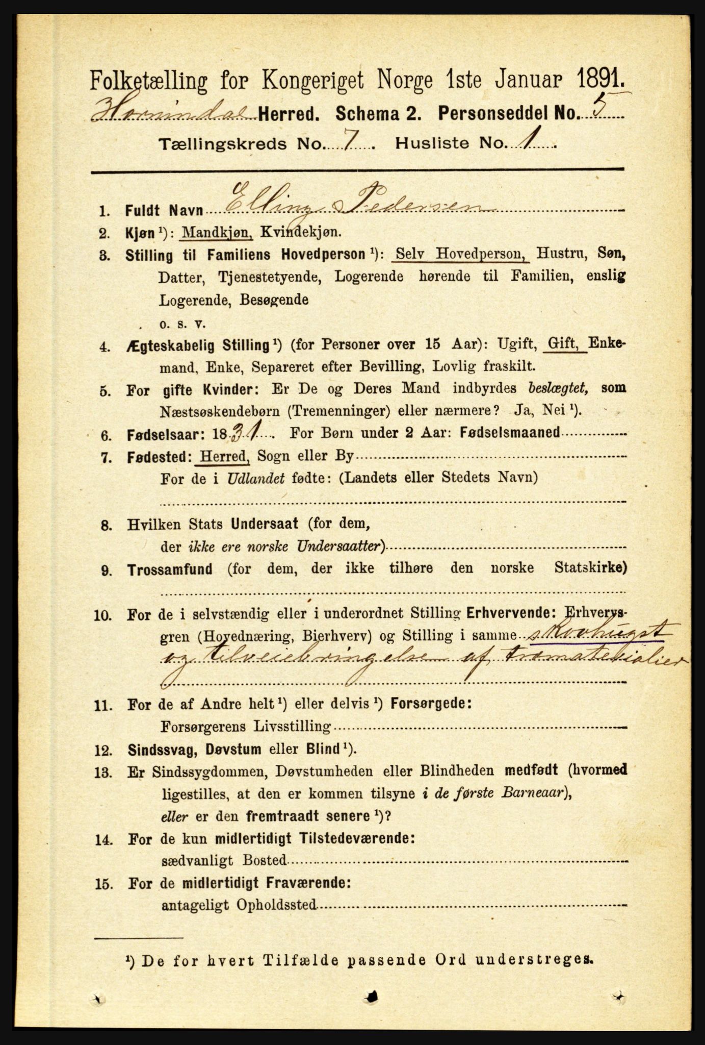 RA, 1891 census for 1444 Hornindal, 1891, p. 1751