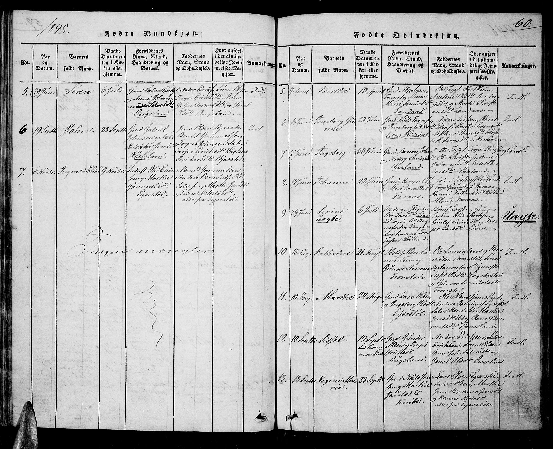 Nord-Audnedal sokneprestkontor, AV/SAK-1111-0032/F/Fa/Fab/L0001: Parish register (official) no. A 1, 1816-1858, p. 60