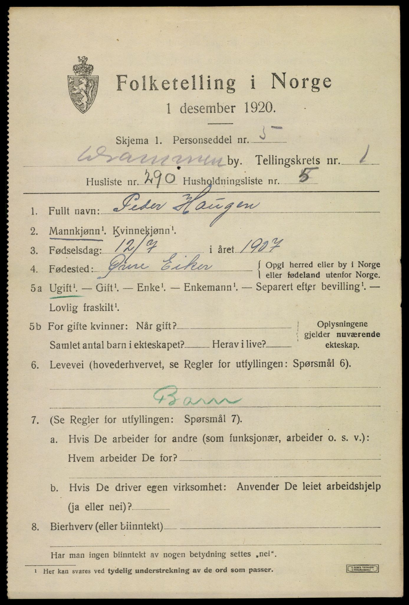 SAKO, 1920 census for Drammen, 1920, p. 24467