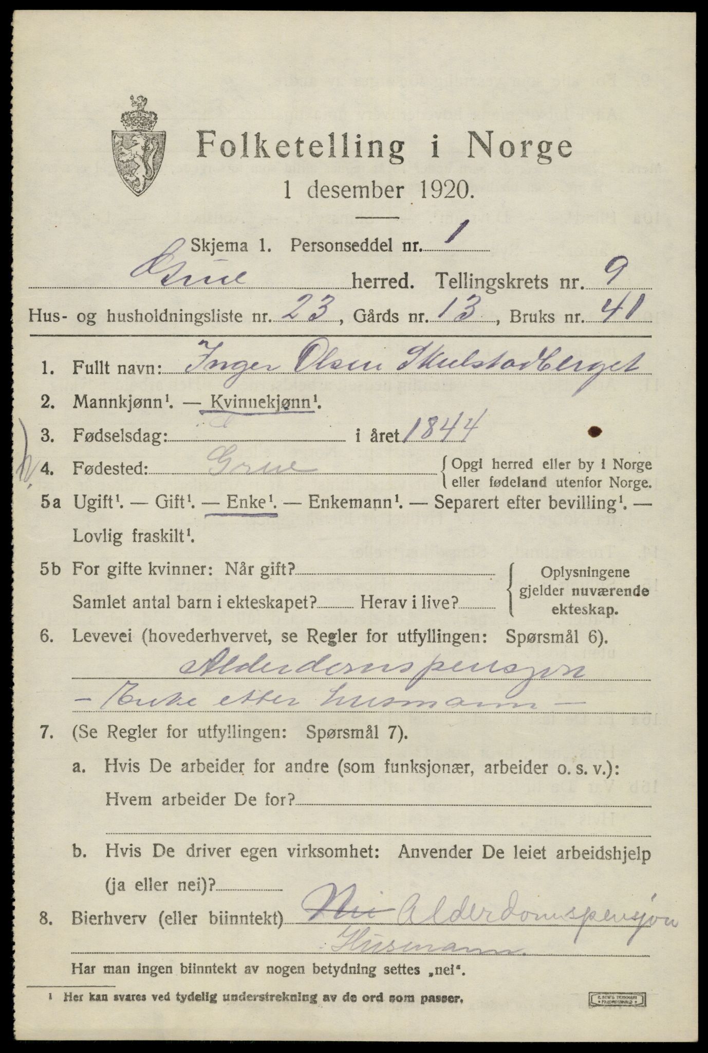 SAH, 1920 census for Grue, 1920, p. 8289