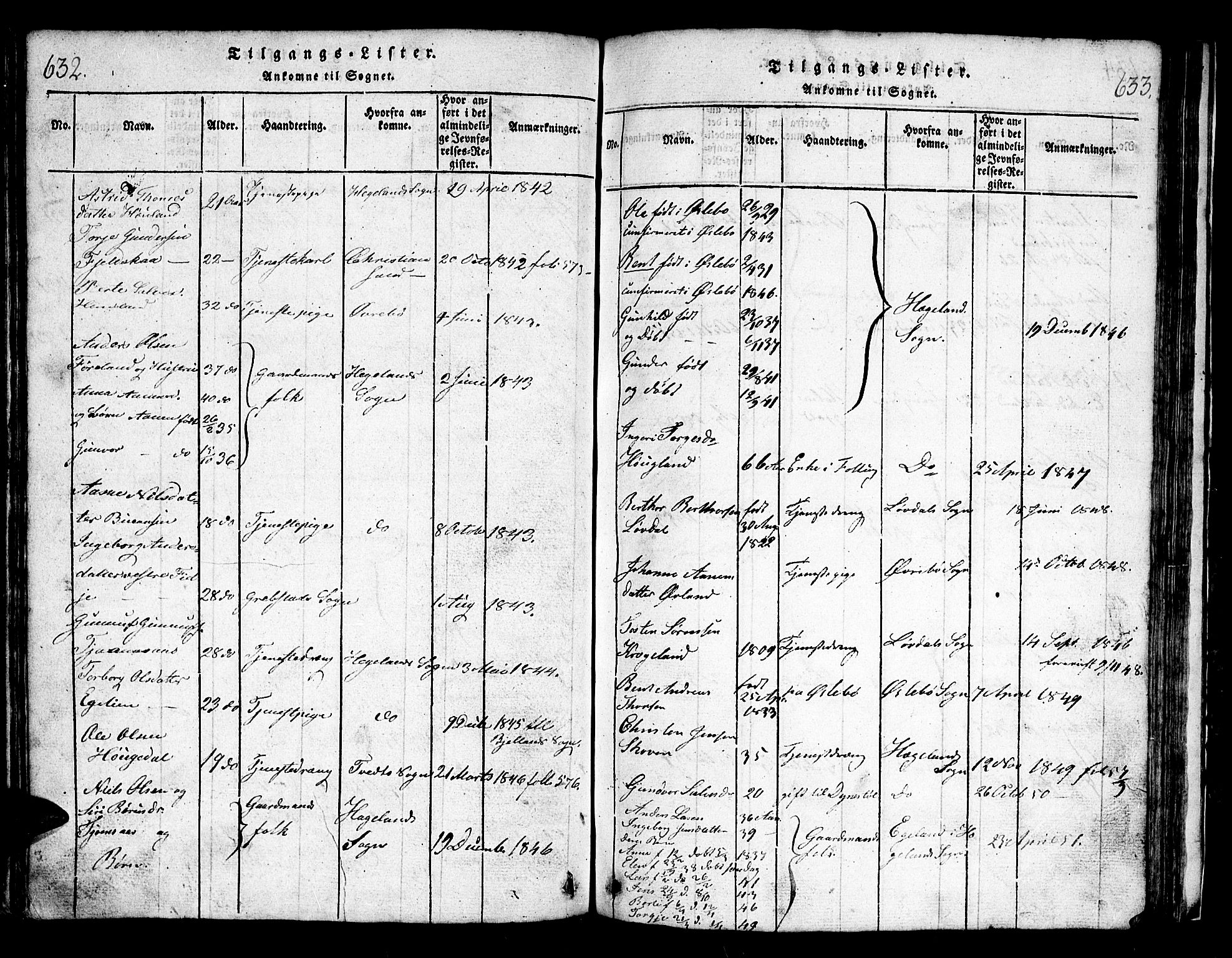 Bjelland sokneprestkontor, SAK/1111-0005/F/Fb/Fbb/L0003: Parish register (copy) no. B 3, 1816-1868, p. 632-633