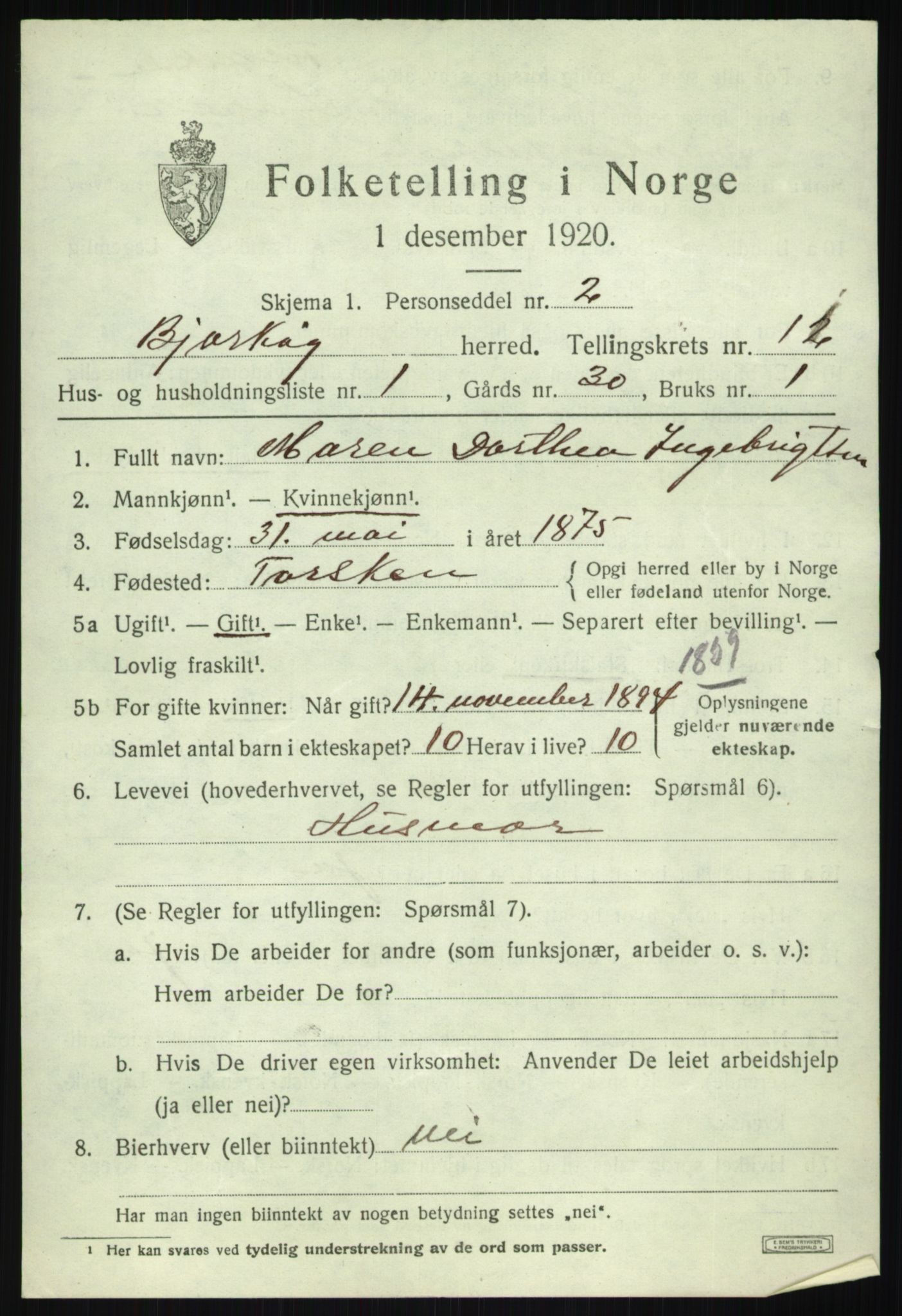 SATØ, 1920 census for Bjarkøy, 1920, p. 4283