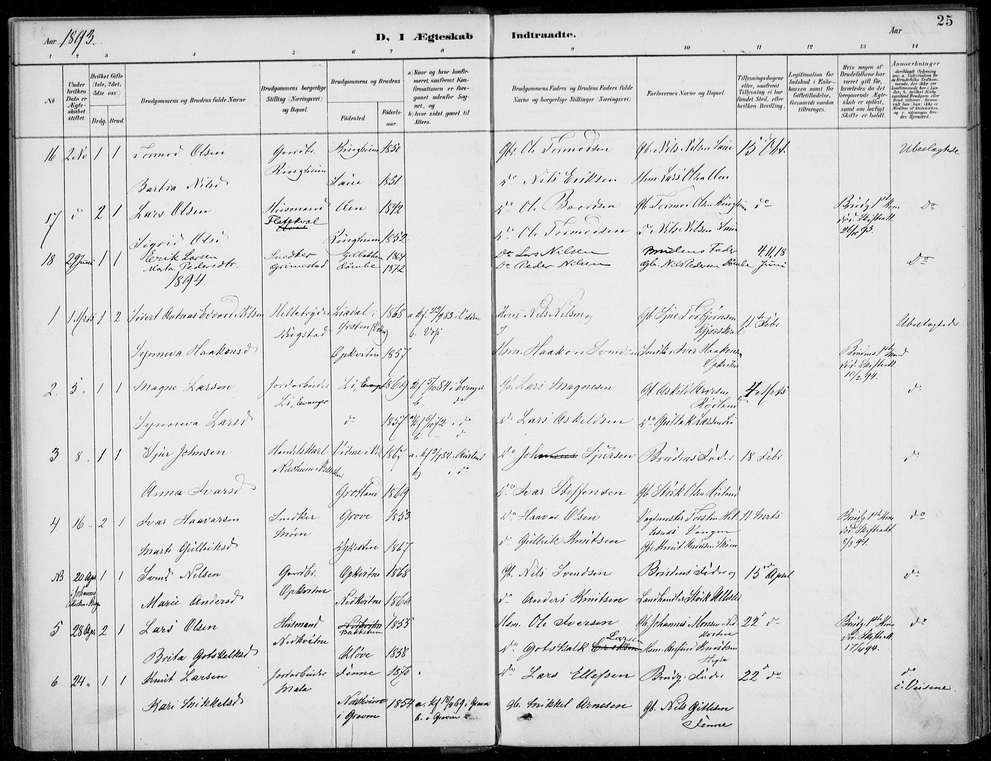 Voss sokneprestembete, SAB/A-79001/H/Haa: Parish register (official) no. C  1, 1887-1915, p. 25