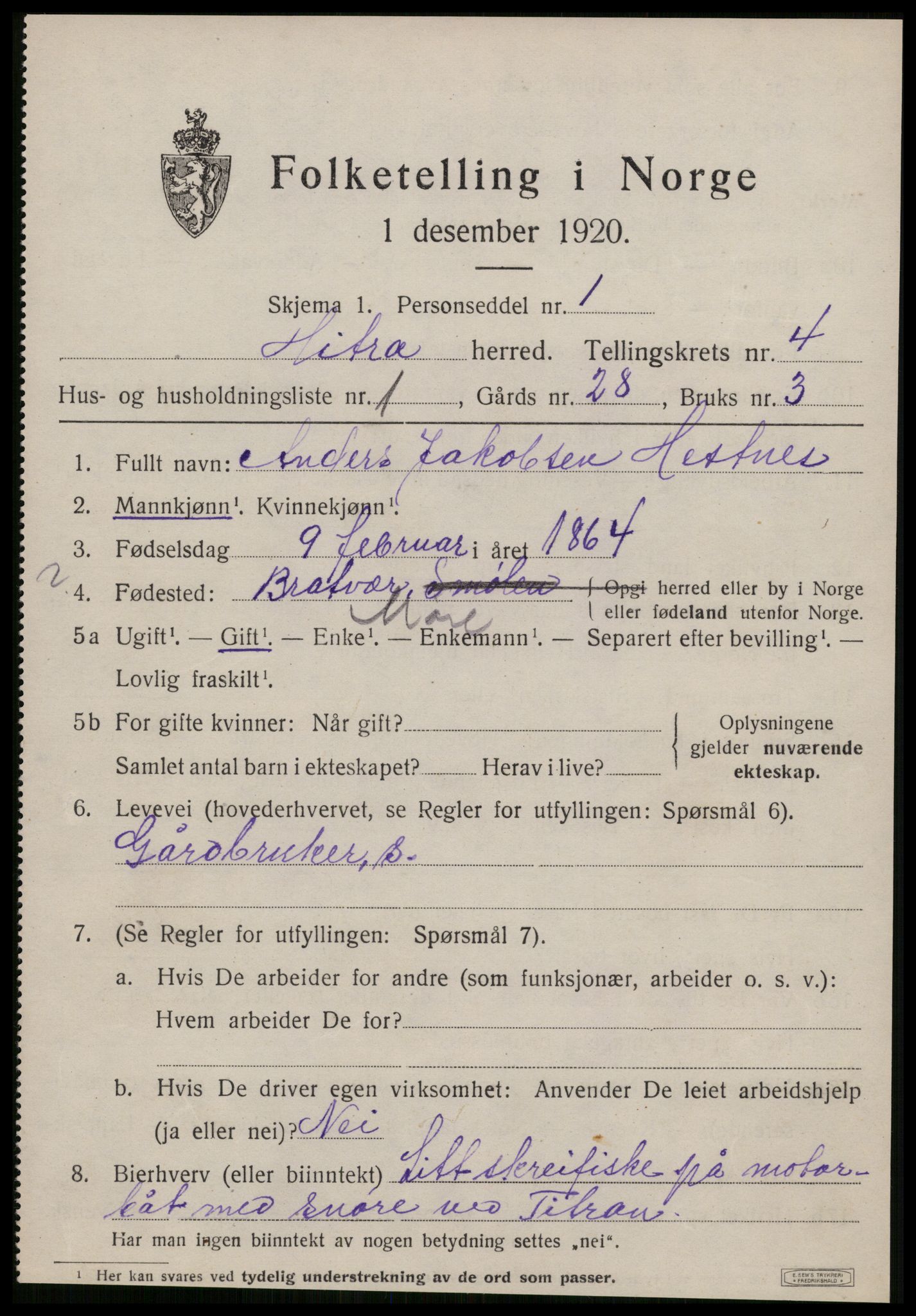 SAT, 1920 census for Hitra, 1920, p. 1441