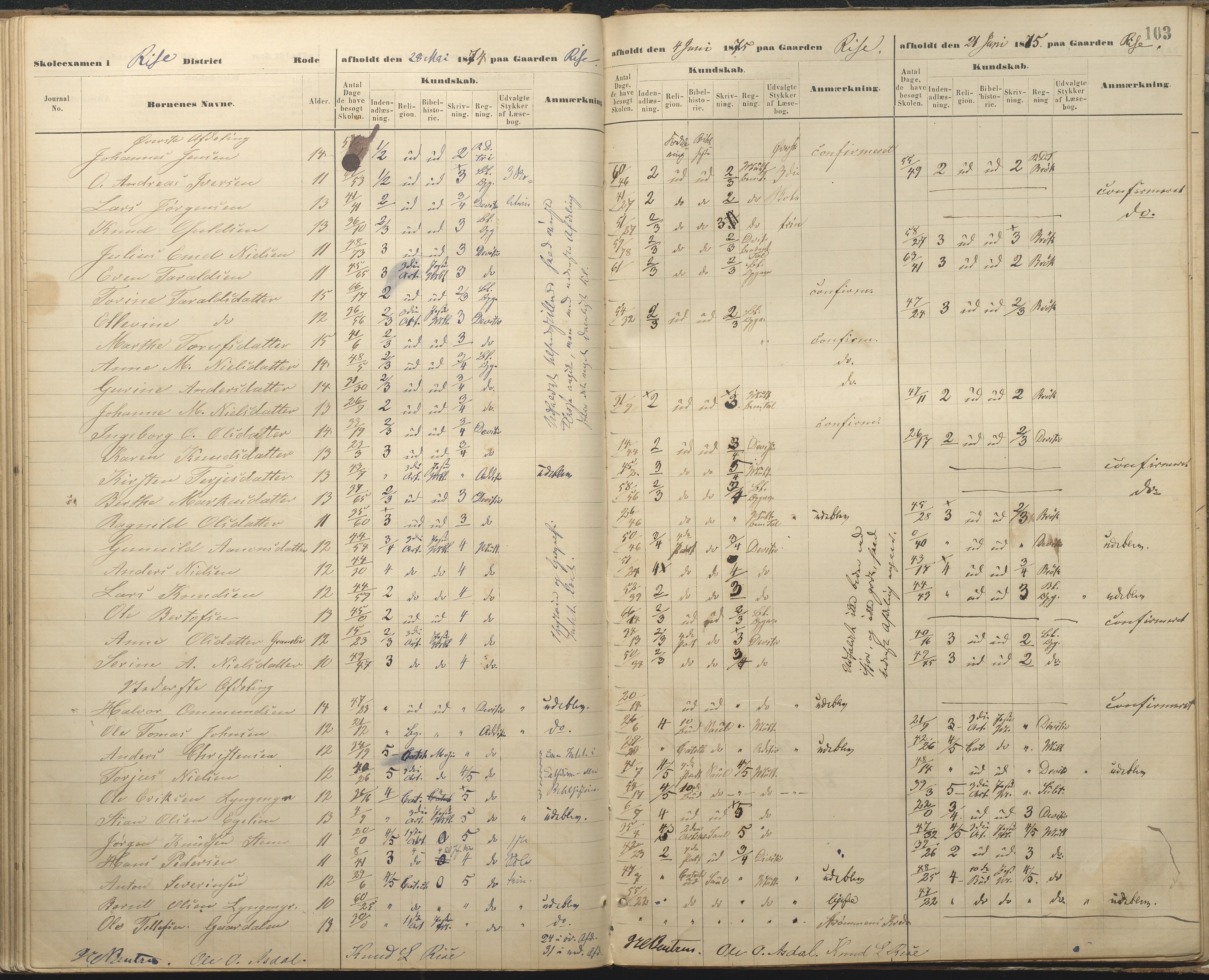 Øyestad kommune frem til 1979, AAKS/KA0920-PK/06/06A/L0048: Eksamensprotokoll, 1866-1879, p. 102