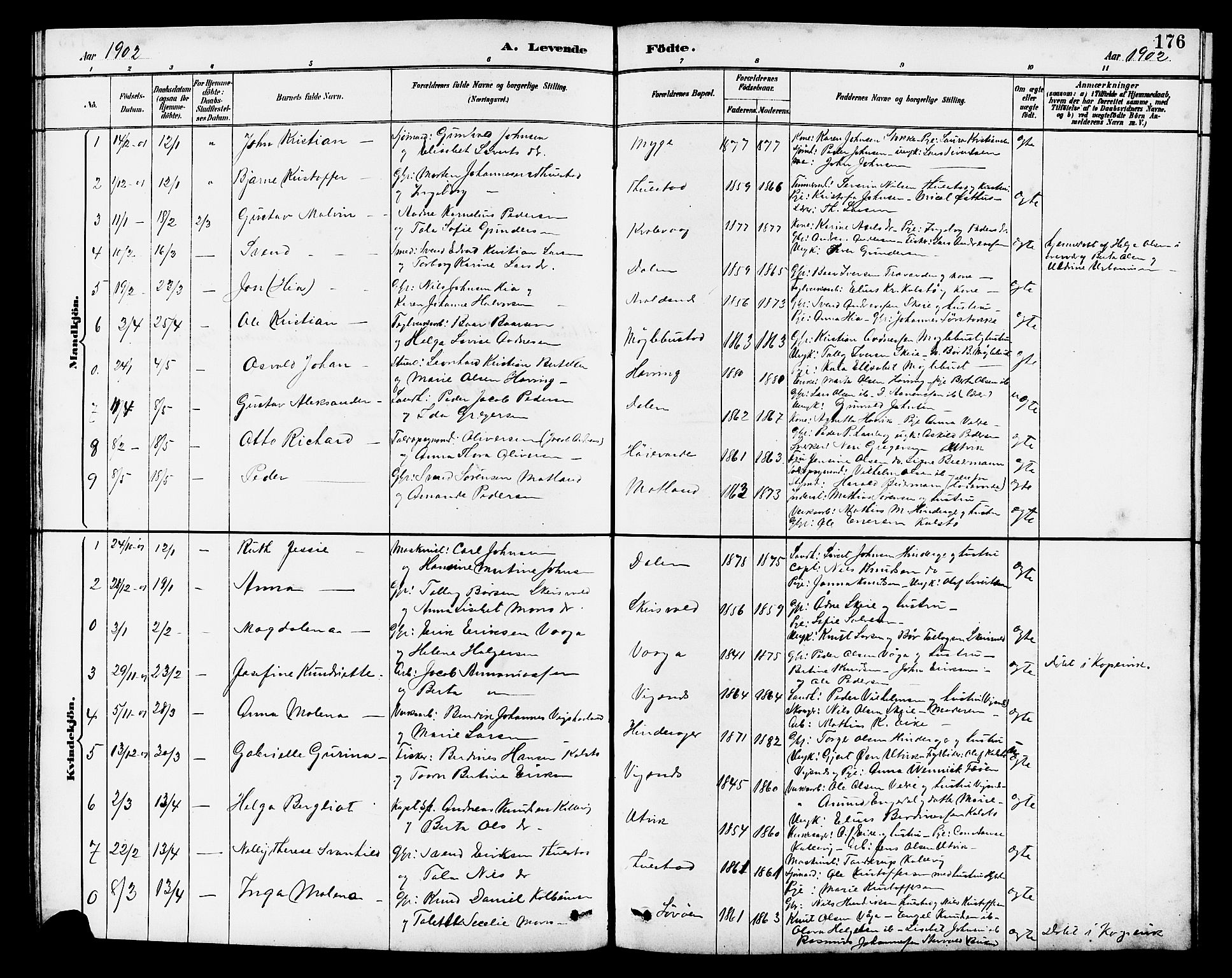 Avaldsnes sokneprestkontor, SAST/A -101851/H/Ha/Hab/L0007: Parish register (copy) no. B 7, 1885-1909, p. 176