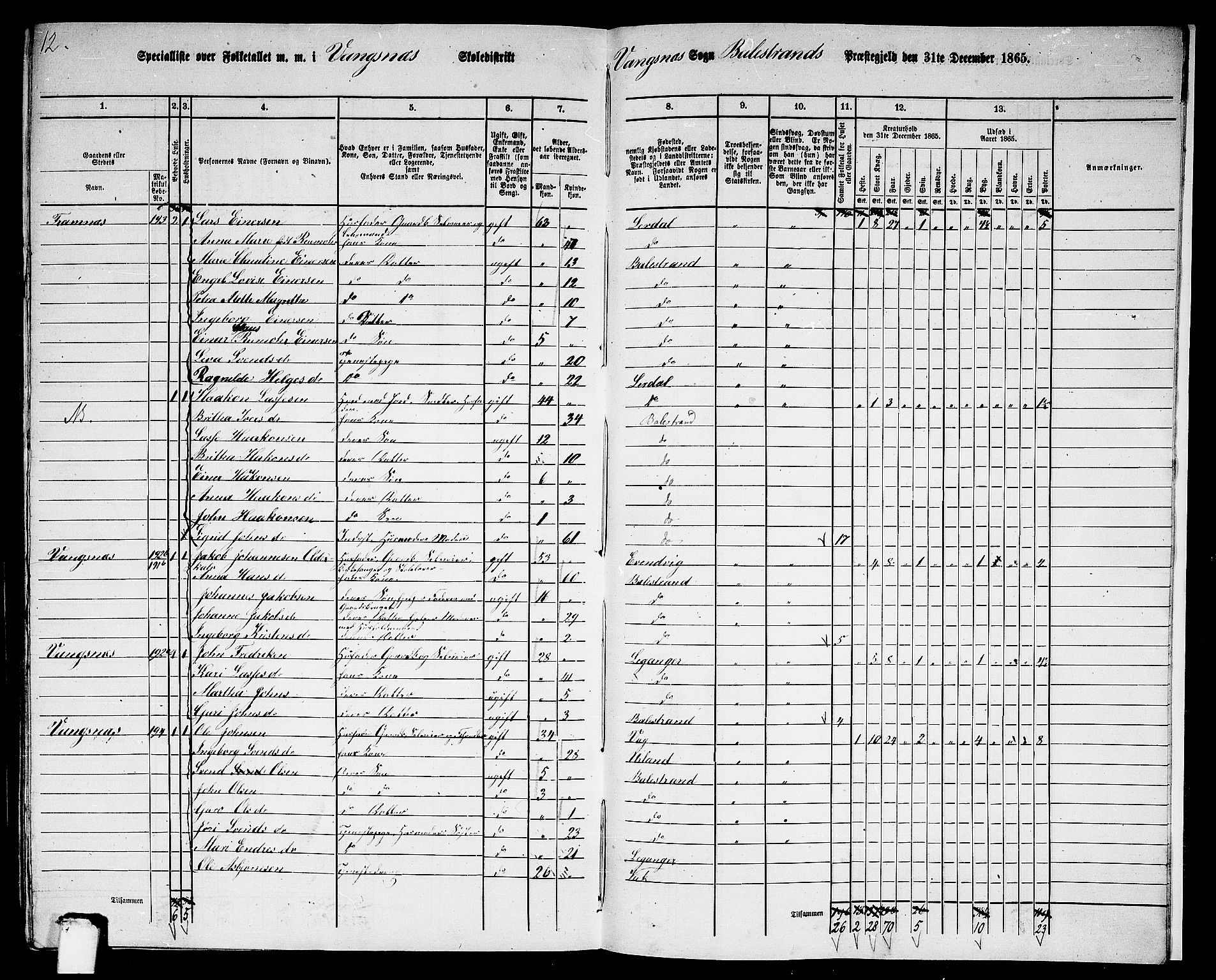 RA, 1865 census for Balestrand, 1865, p. 91