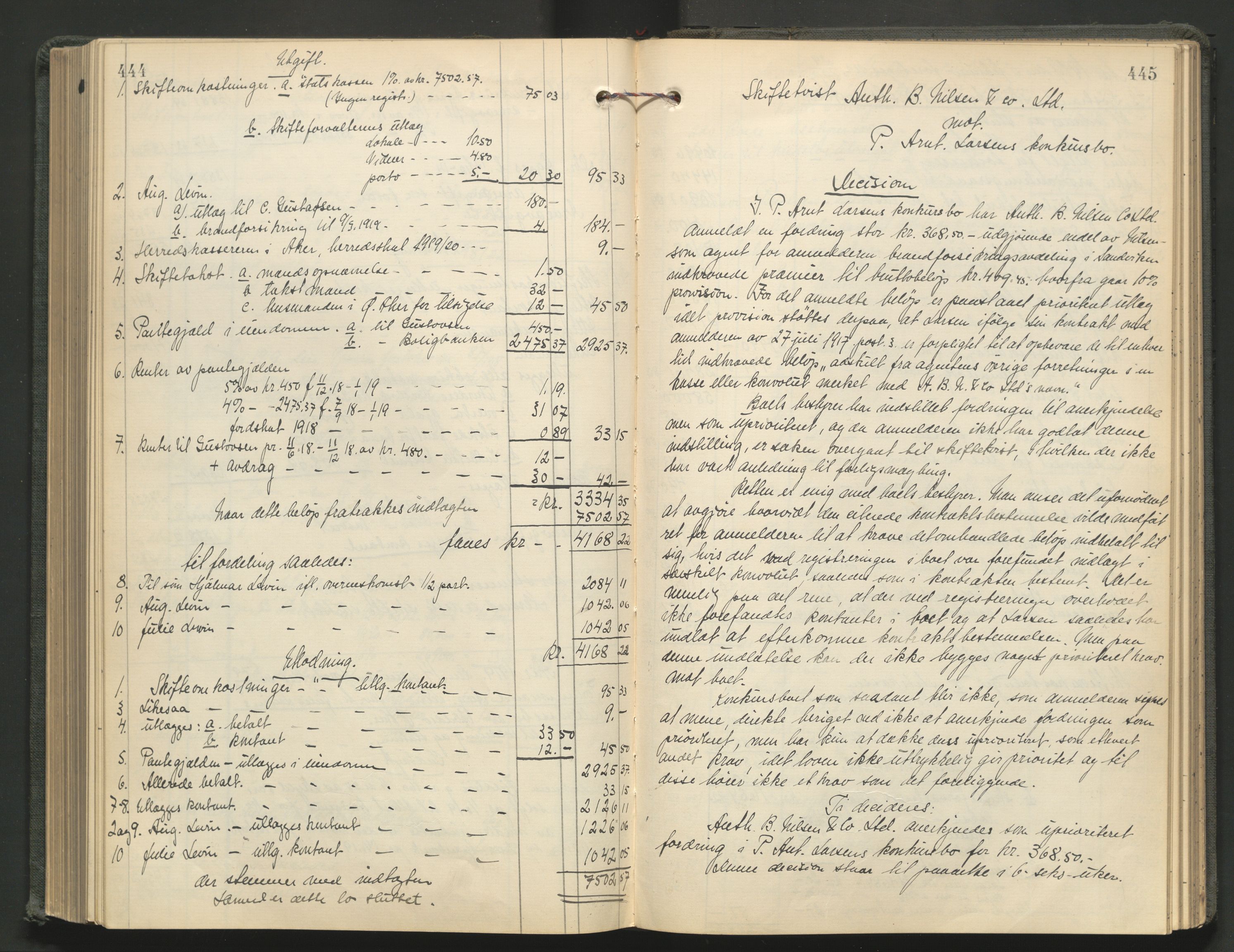 Aker kriminaldommer, skifte- og auksjonsforvalterembete, AV/SAO-A-10452/H/He/L0005: Utlodningsprotokoll, 1915-1919, p. 444-445