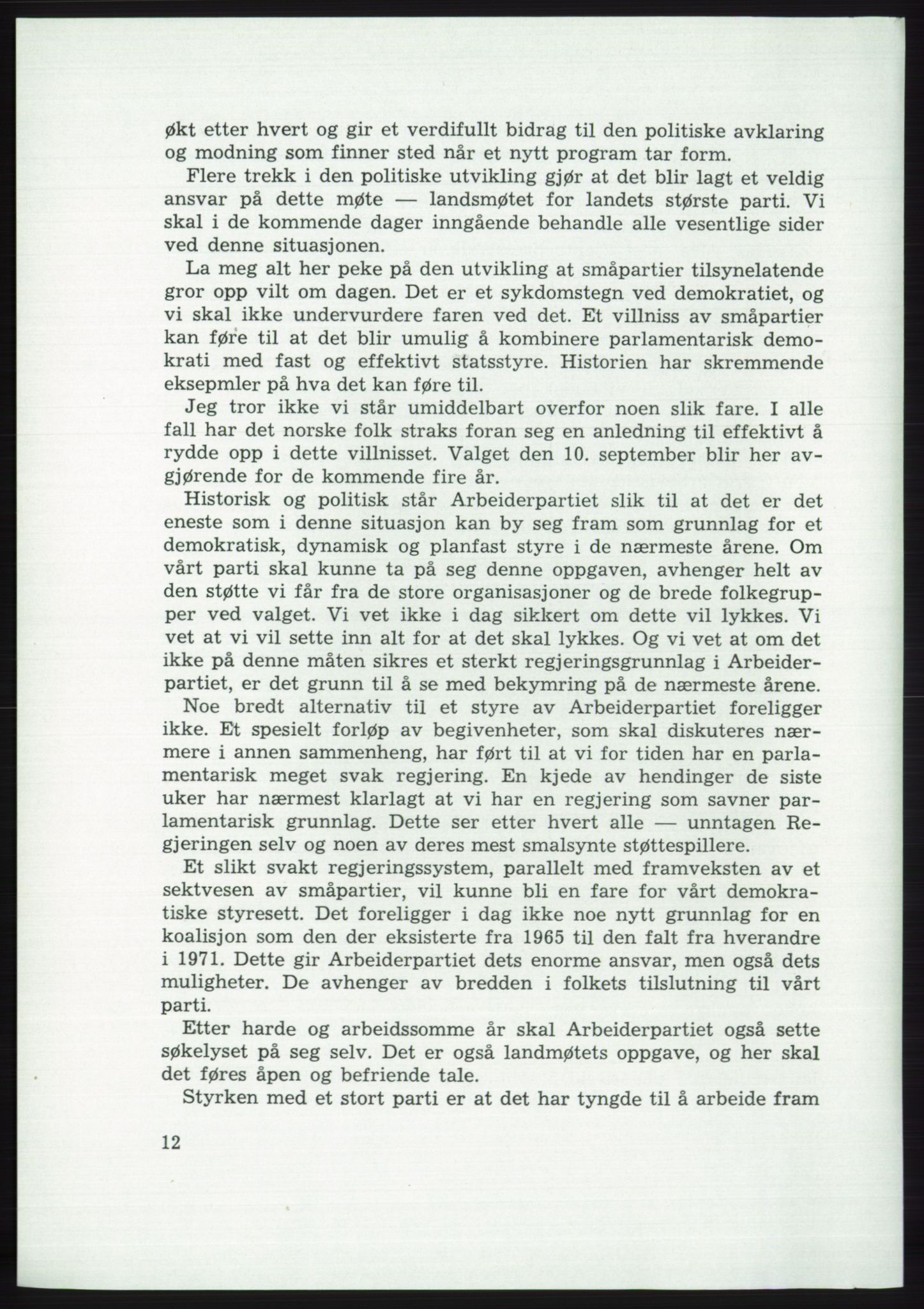 Det norske Arbeiderparti - publikasjoner, AAB/-/-/-: Protokoll over forhandlingene på det 45. ordinære landsmøte 27.-30. mai 1973 i Oslo, 1973, p. 12