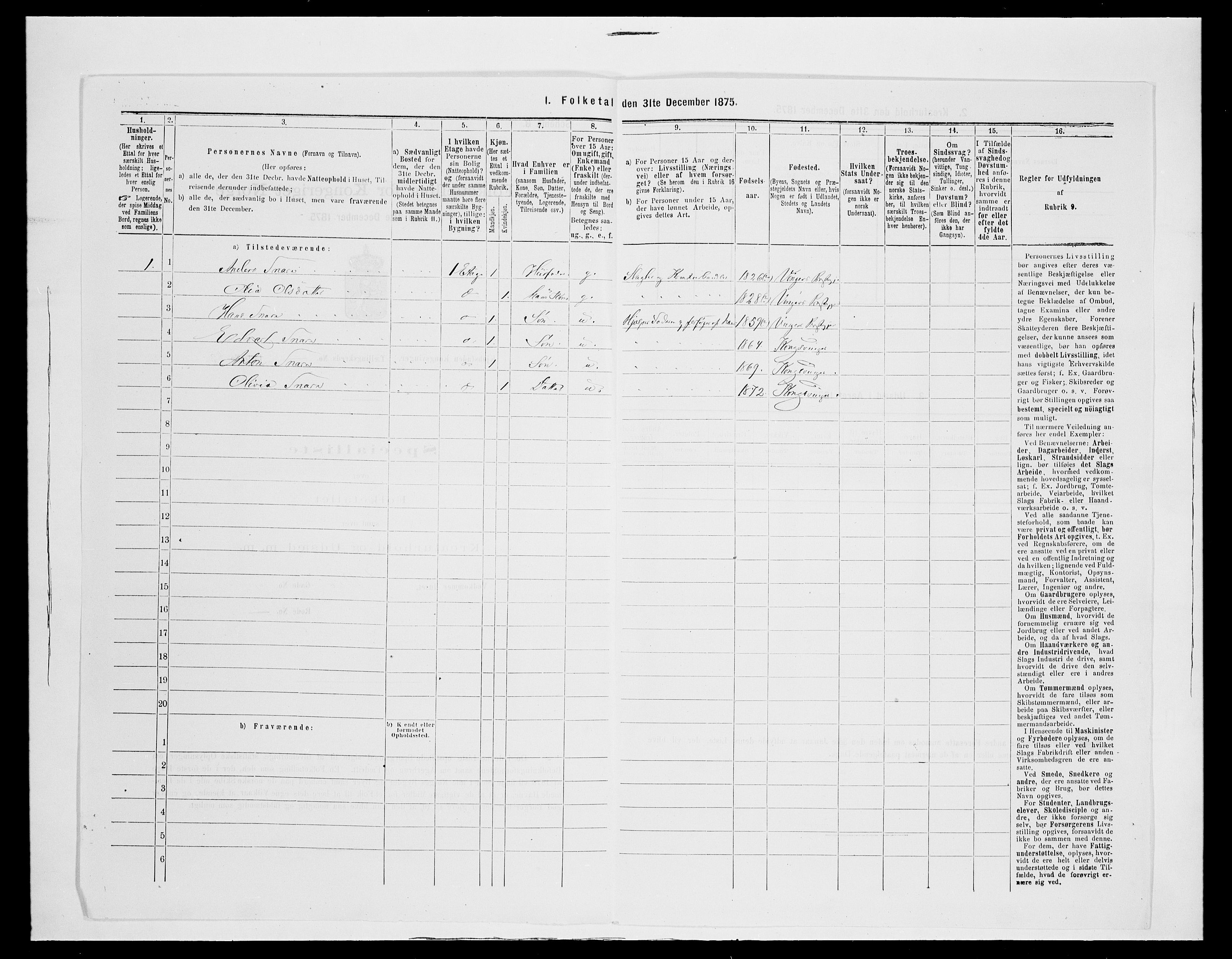 SAH, 1875 census for 0402B Vinger/Kongsvinger, 1875, p. 191