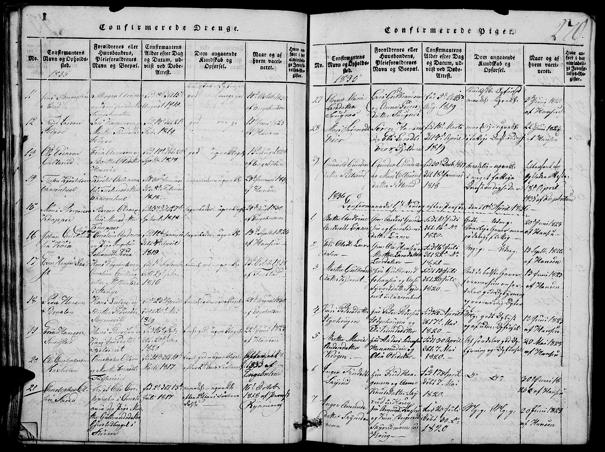 Nord-Odal prestekontor, SAH/PREST-032/H/Ha/Hab/L0001: Parish register (copy) no. 1, 1819-1838, p. 260