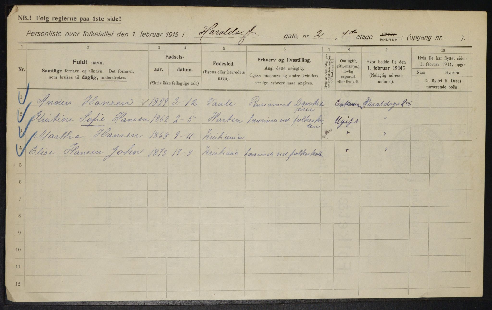 OBA, Municipal Census 1915 for Kristiania, 1915, p. 34660