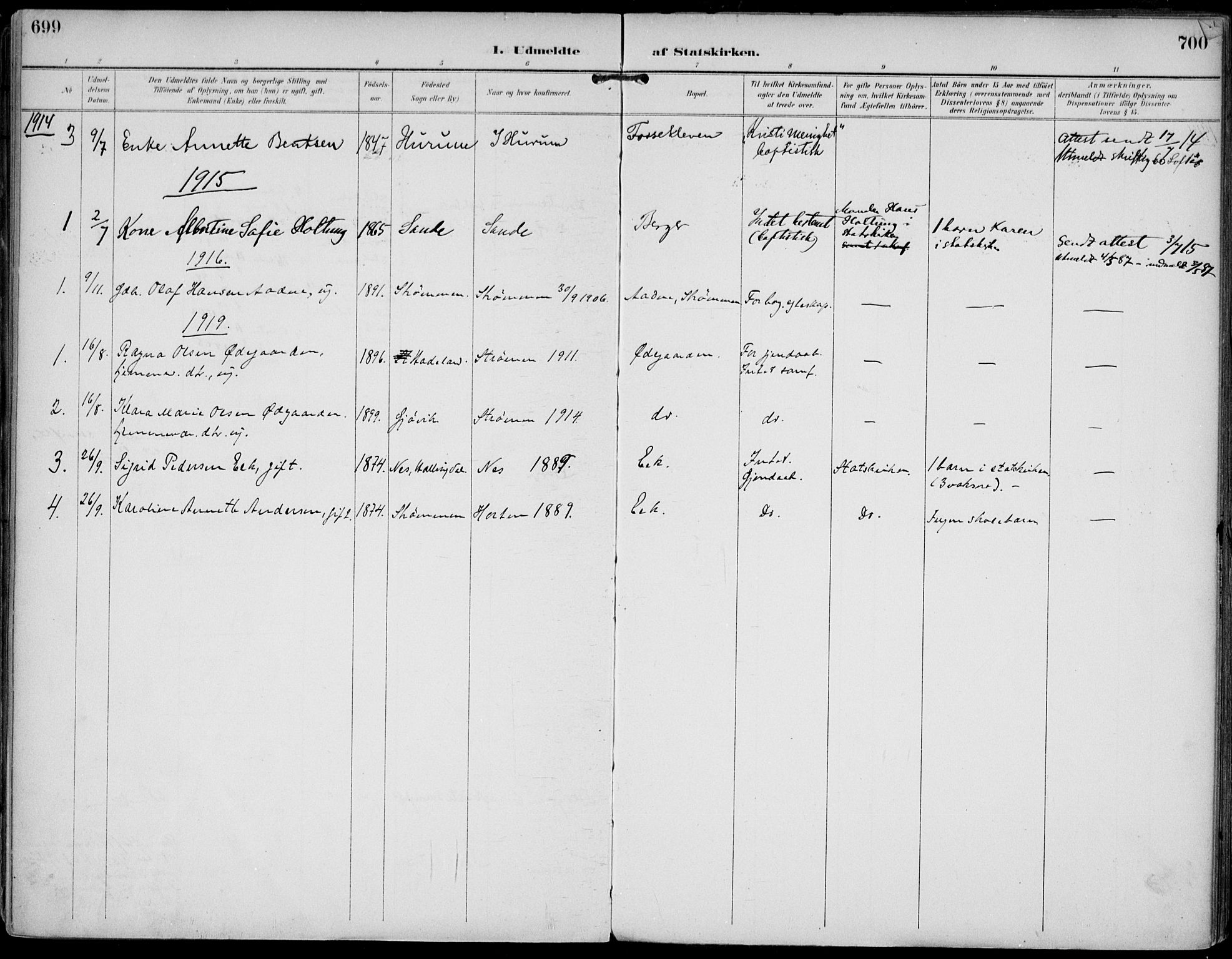 Strømm kirkebøker, SAKO/A-322/F/Fa/L0005: Parish register (official) no. I 5, 1898-1919, p. 699-700