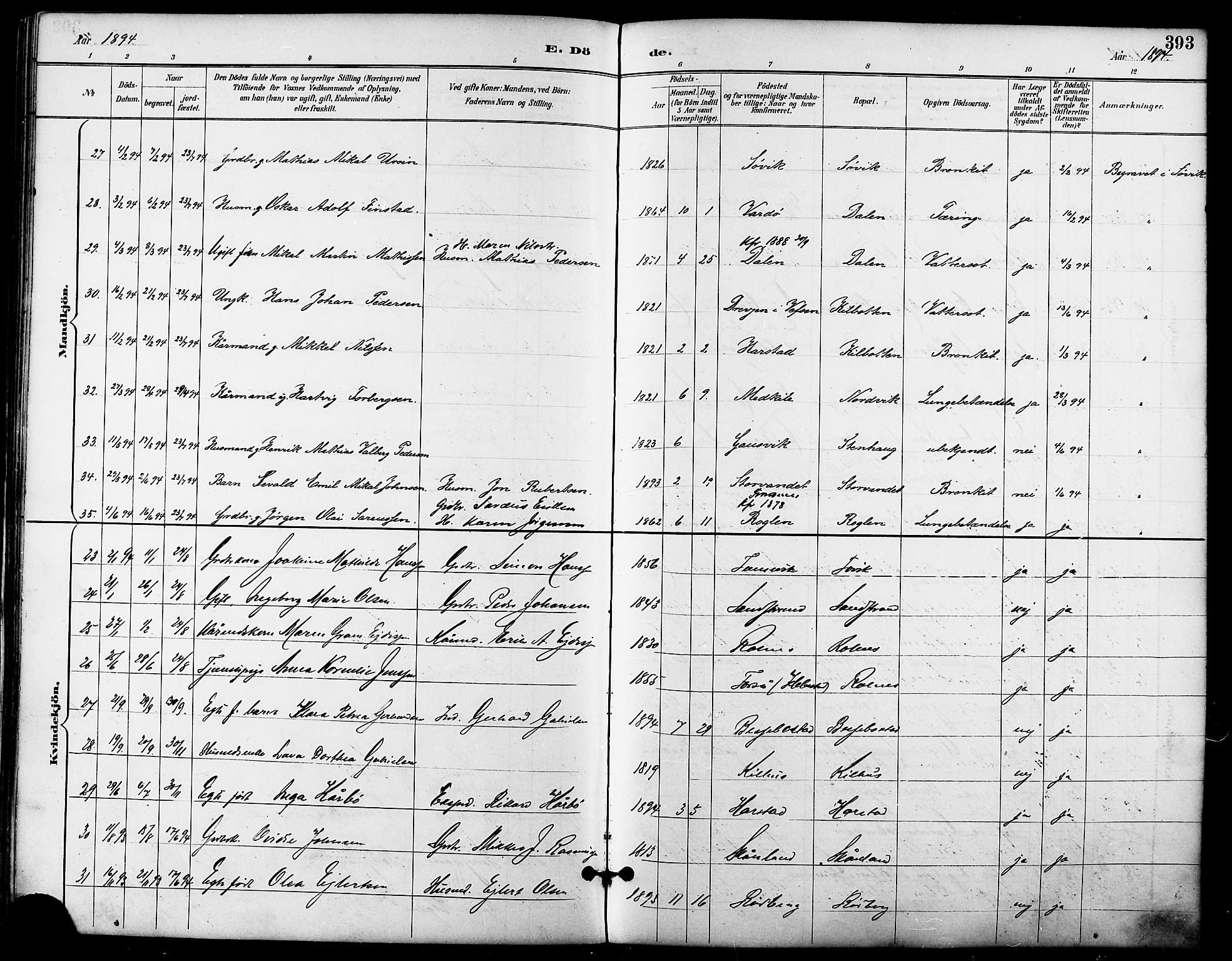 Trondenes sokneprestkontor, AV/SATØ-S-1319/H/Ha/L0016kirke: Parish register (official) no. 16, 1890-1898, p. 393