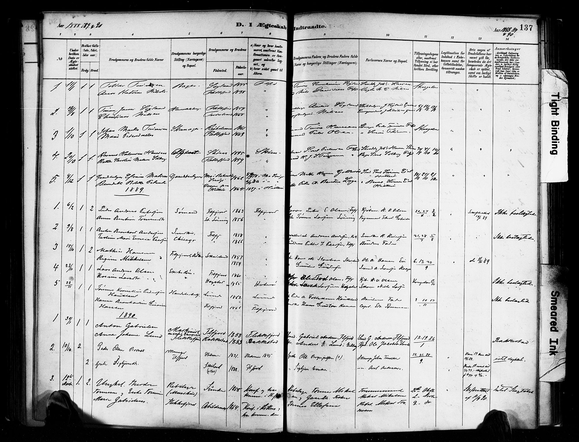 Flekkefjord sokneprestkontor, AV/SAK-1111-0012/F/Fa/Faa/L0001: Parish register (official) no. A 1, 1885-1900, p. 137