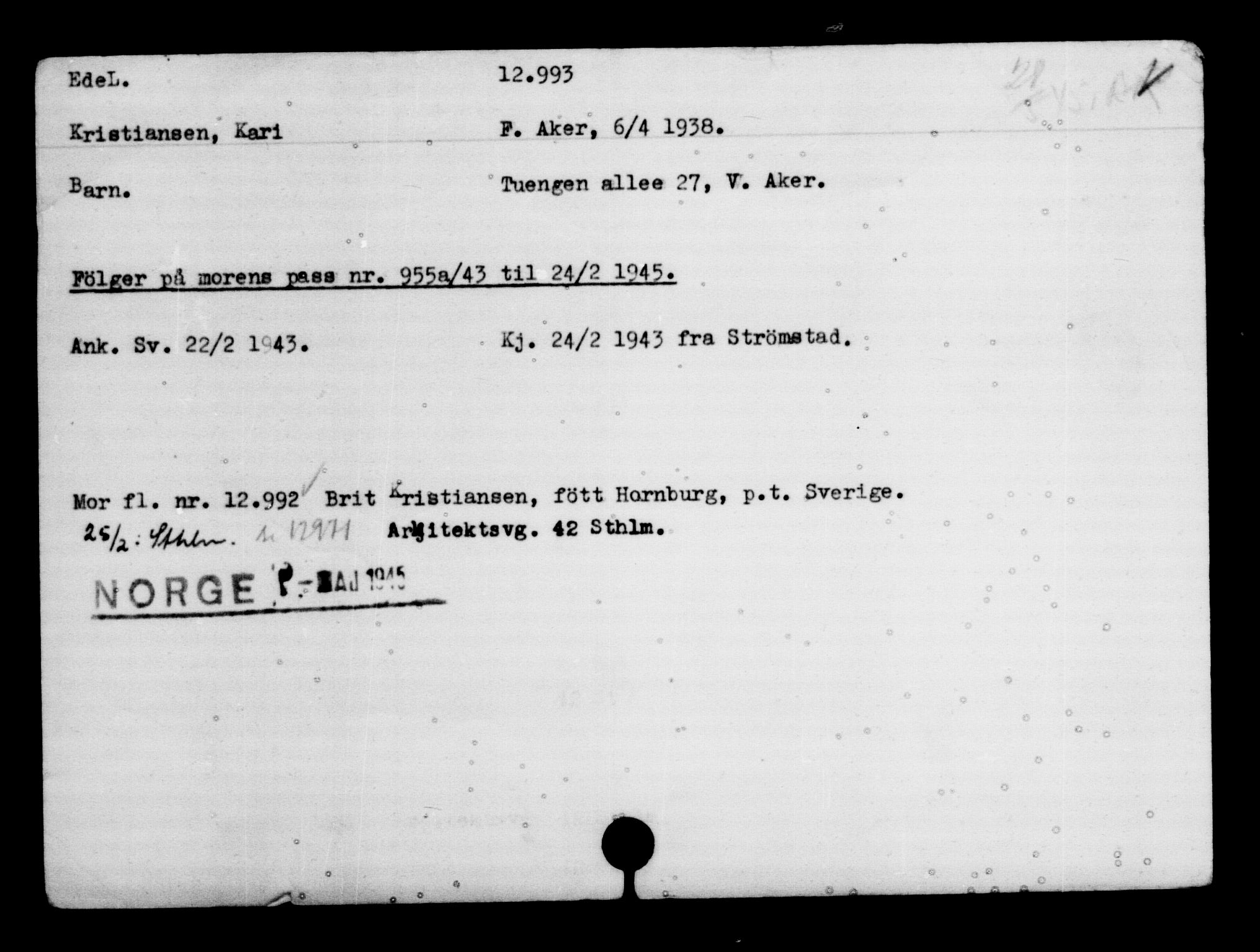 Utenriksstasjonene, Legasjonen i Stockholm, Flyktningkontoret, AV/RA-S-6753/V/Va/L0007: Kjesäterkartoteket, flyktninger med registreringsnr. 12700-15723, 1940-1945, p. 343