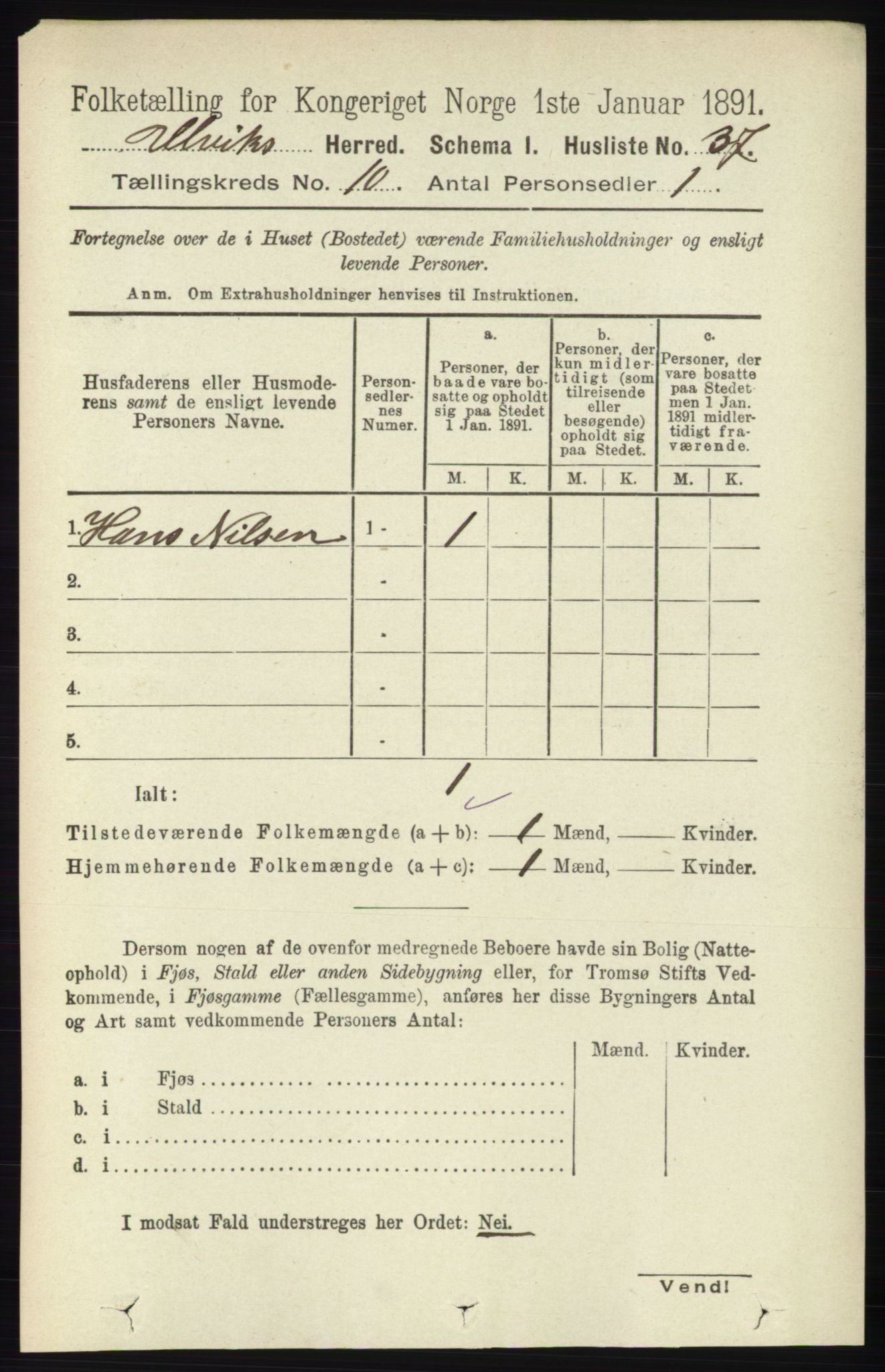 RA, 1891 census for 1233 Ulvik, 1891, p. 3221