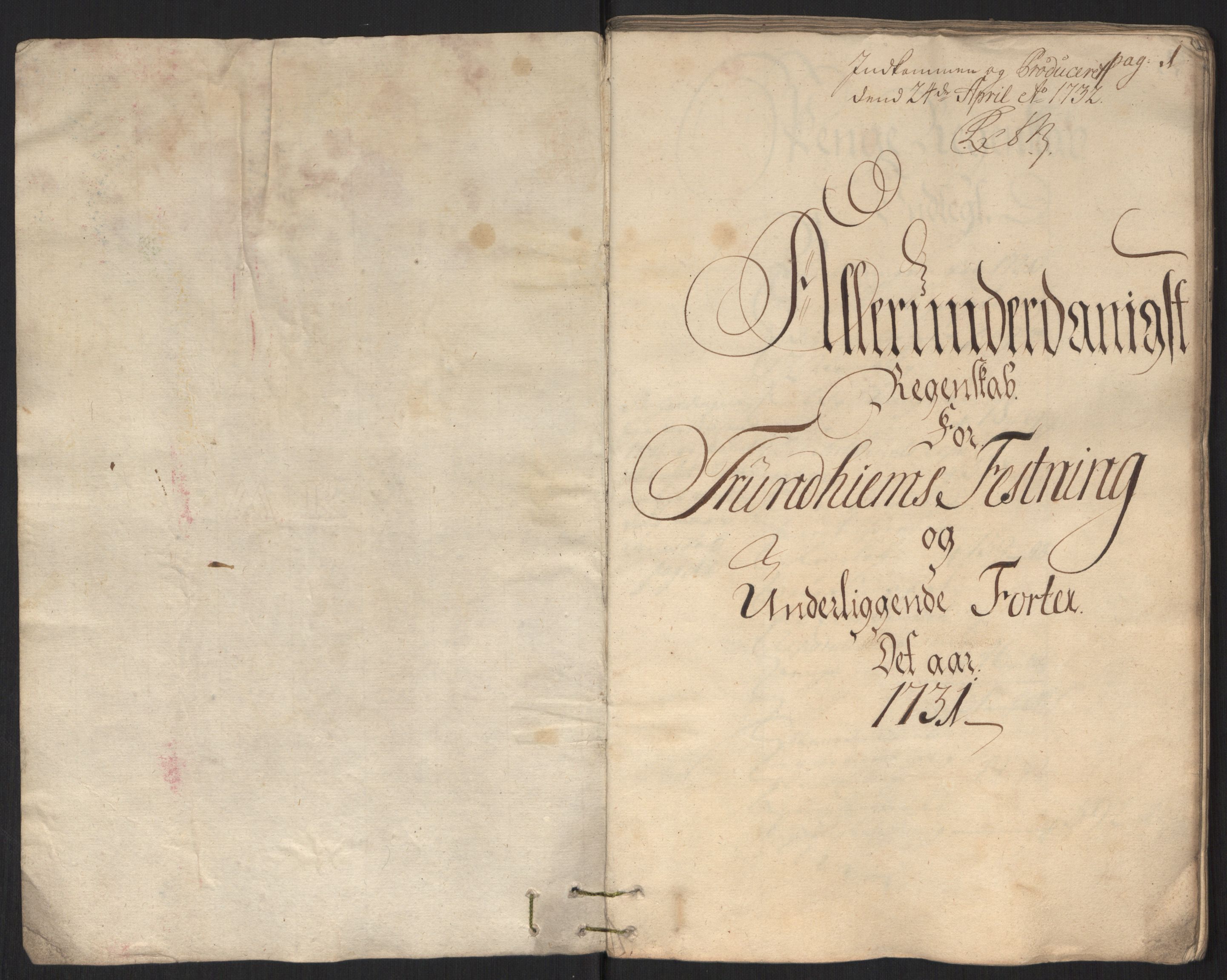 Rentekammeret inntil 1814, Reviderte regnskaper, Militære regnskaper, RA/EA-4069/Rd/L0649: Trondheim festningsregnskaper, 1731, p. 1
