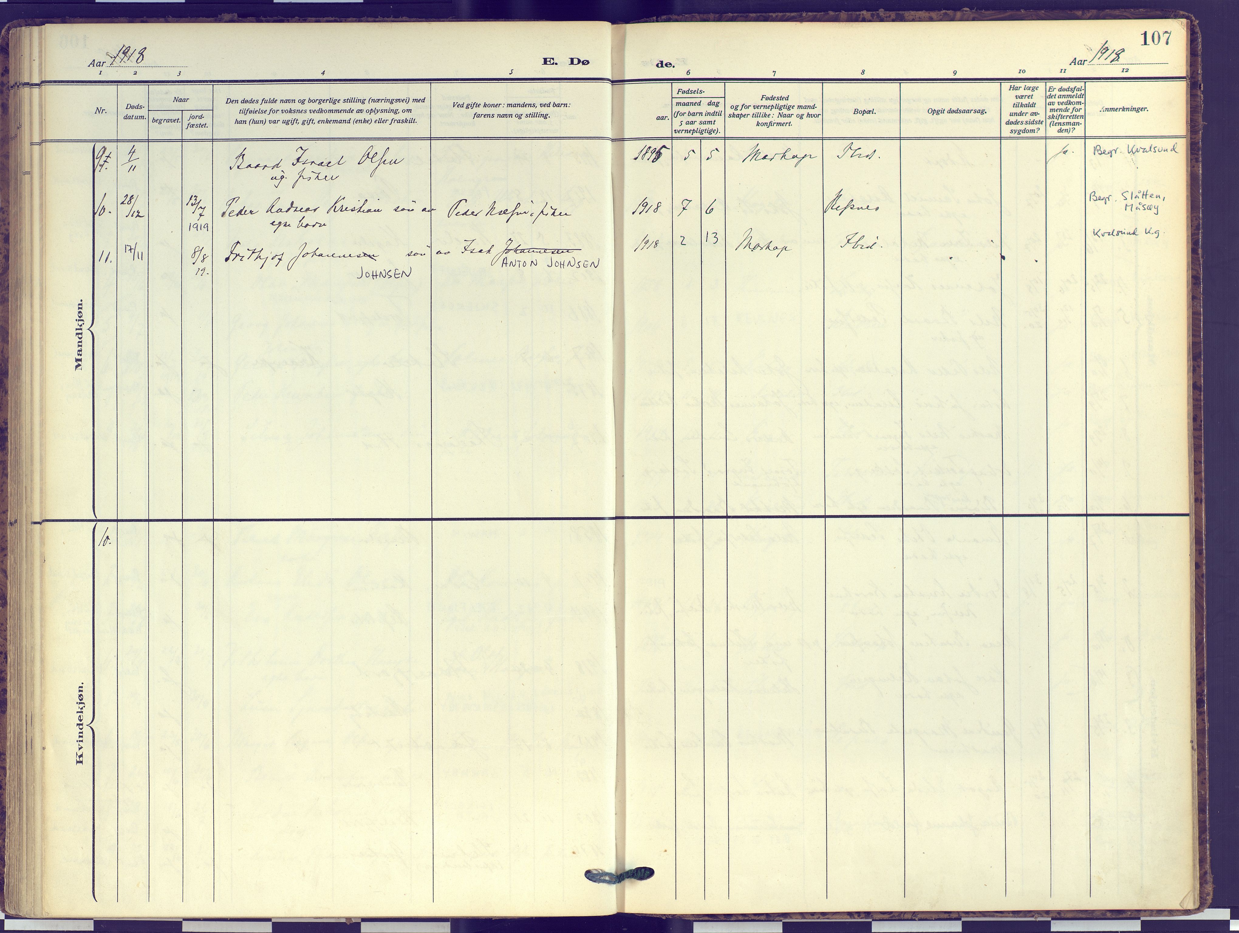 Hammerfest sokneprestkontor, SATØ/S-1347: Parish register (official) no. 16, 1908-1923, p. 107